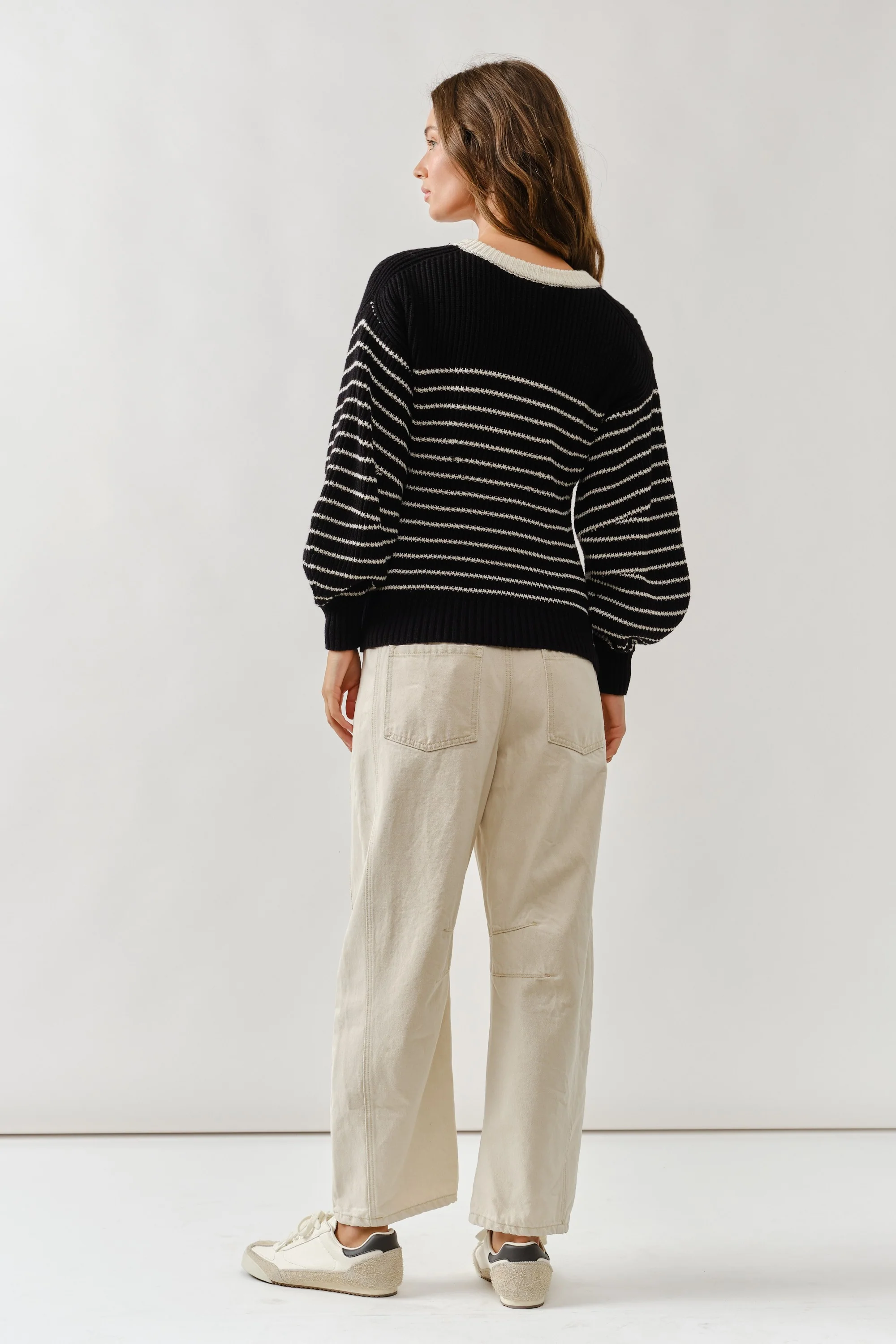 Voluminous Sleeve Stripe Cardigan - XAYUYUE