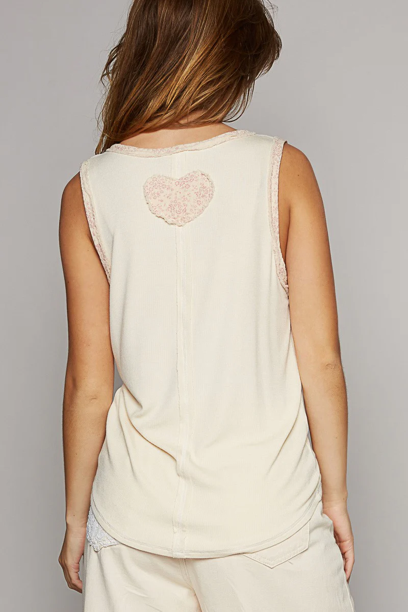 V-Neck Sleeveless Front Heart Peace Patch Top - XAYUYUE