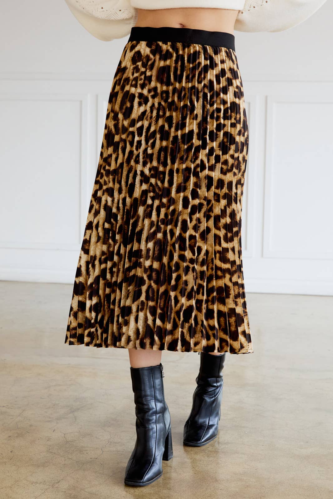 Animal Print Pleated Midi Skirt - XAYUYUE
