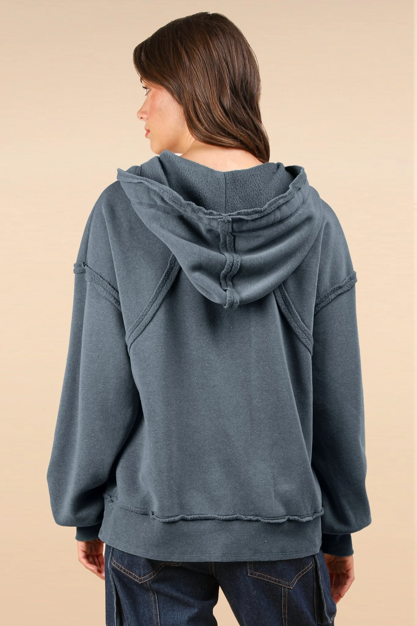 Oversized Brushed Soft French Terry Knit Hoodie Top - XAYUYUE