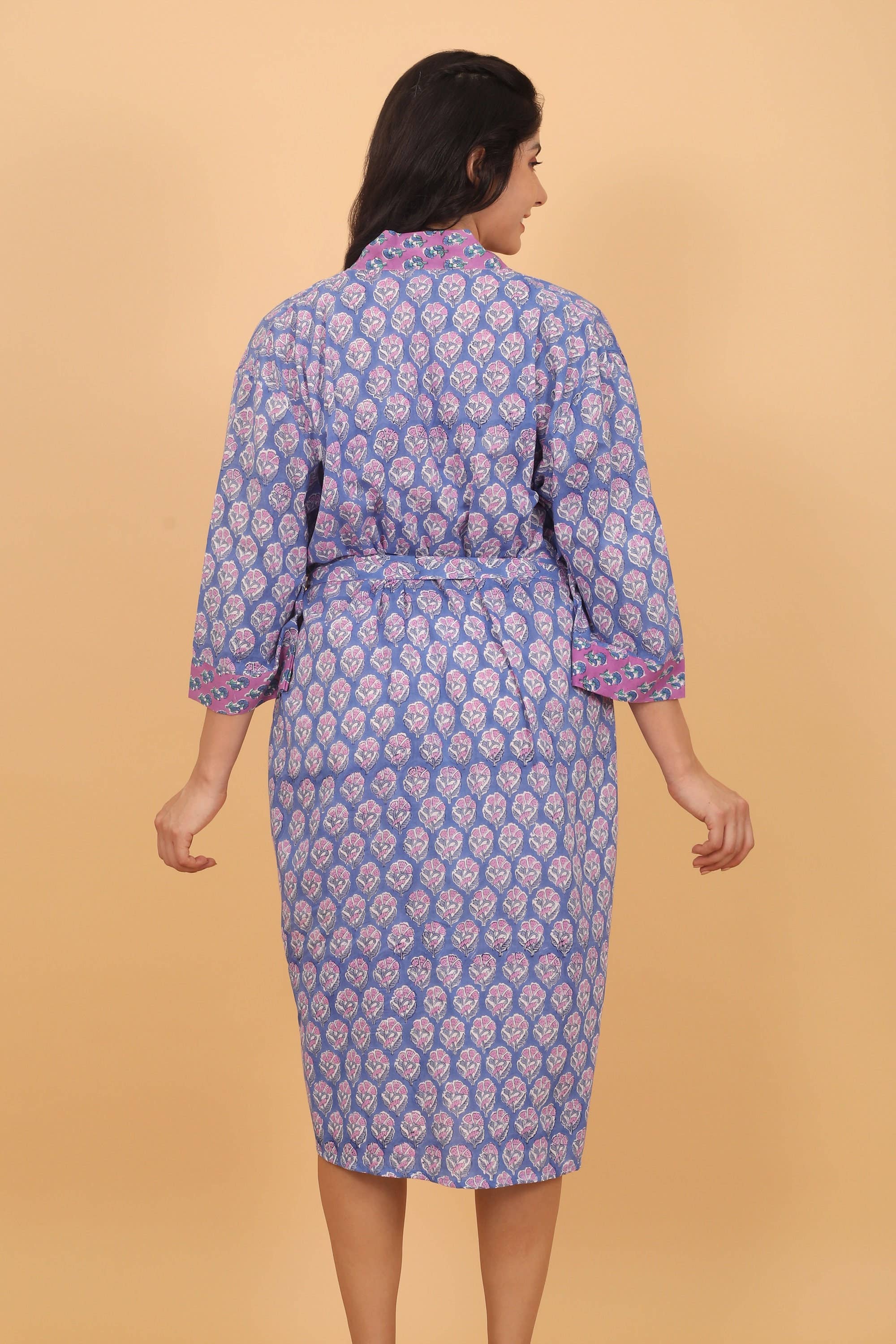 Boheme Cotton Purple Kimono Robe, Bridal, Beach, Lounge Wear - XAYUYUE