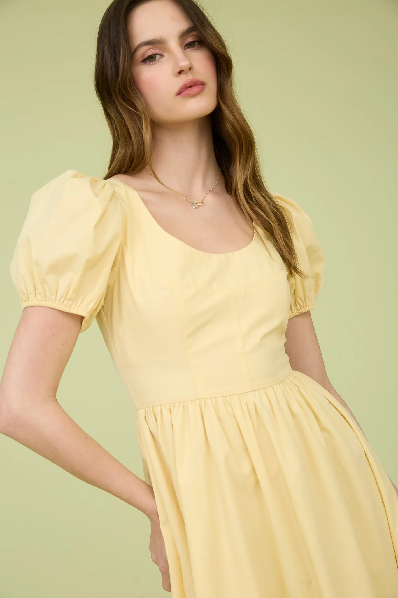 Balloon Sleeve A-line Midi Dress - XAYUYUE