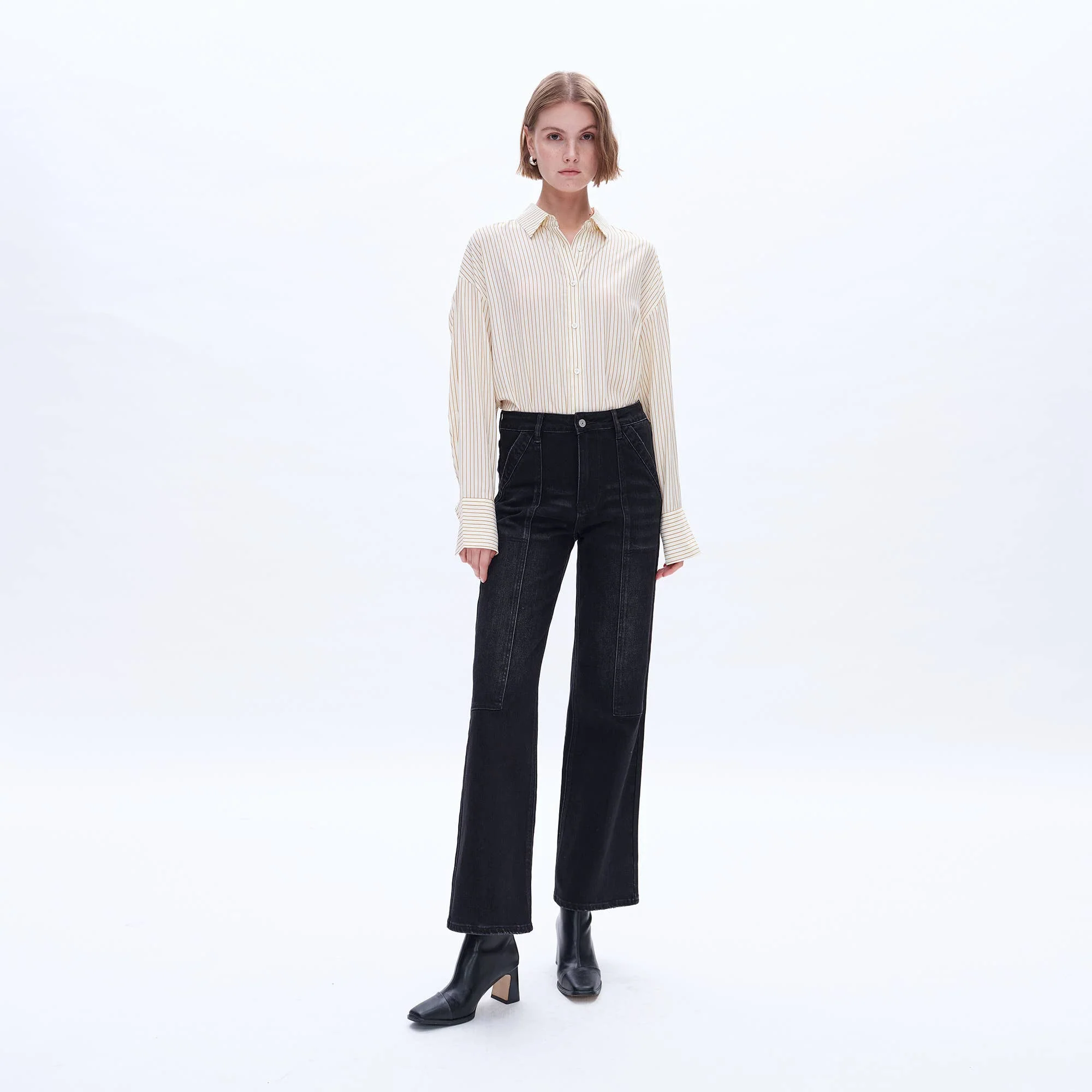 SUPER HIGH RISE WIDE LEG JEANS(FINISHED HEM,SLIT) BLACK - XAYUYUE