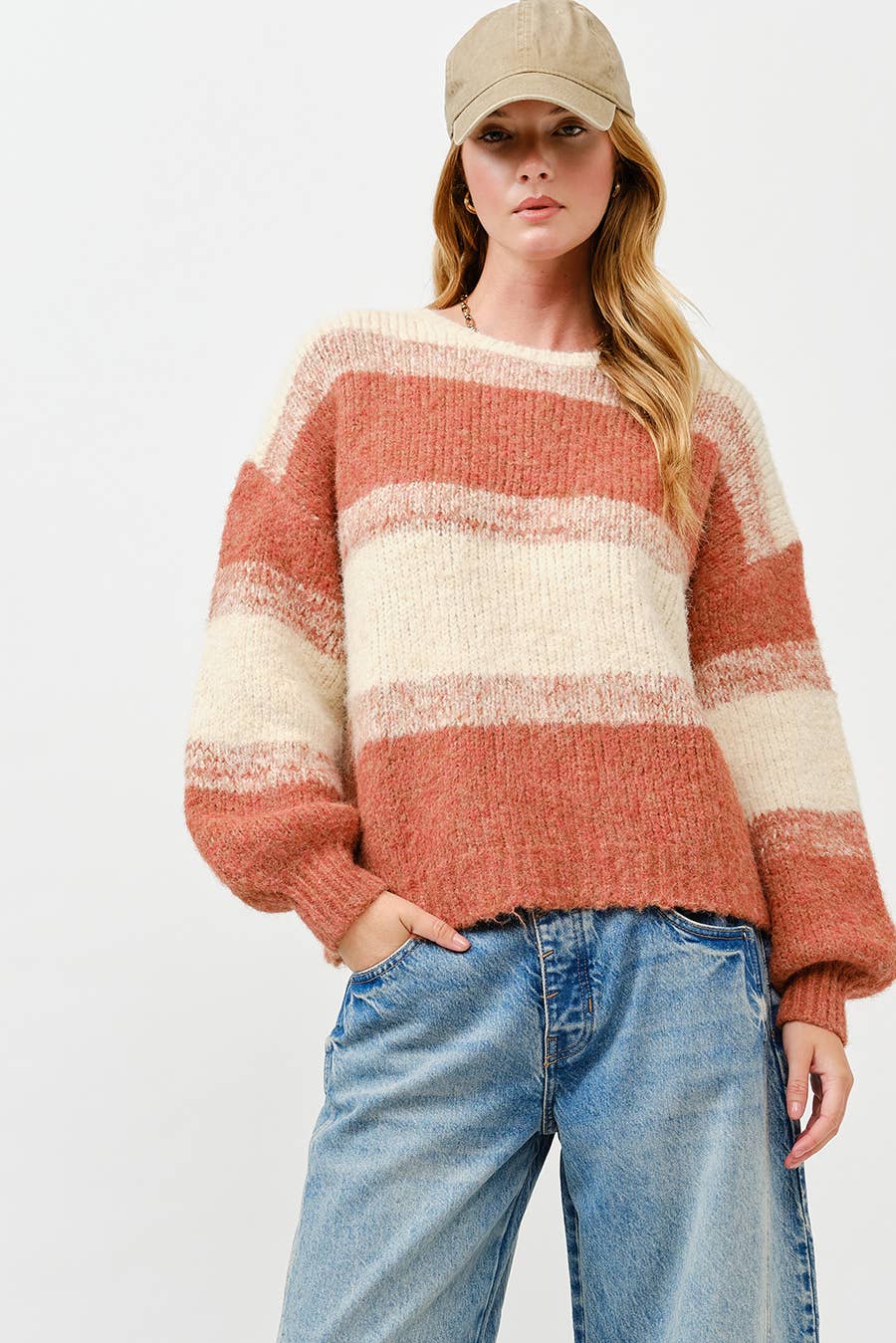 Fuzzy Knit Sweater : OATMEAL RUST - XAYUYUE