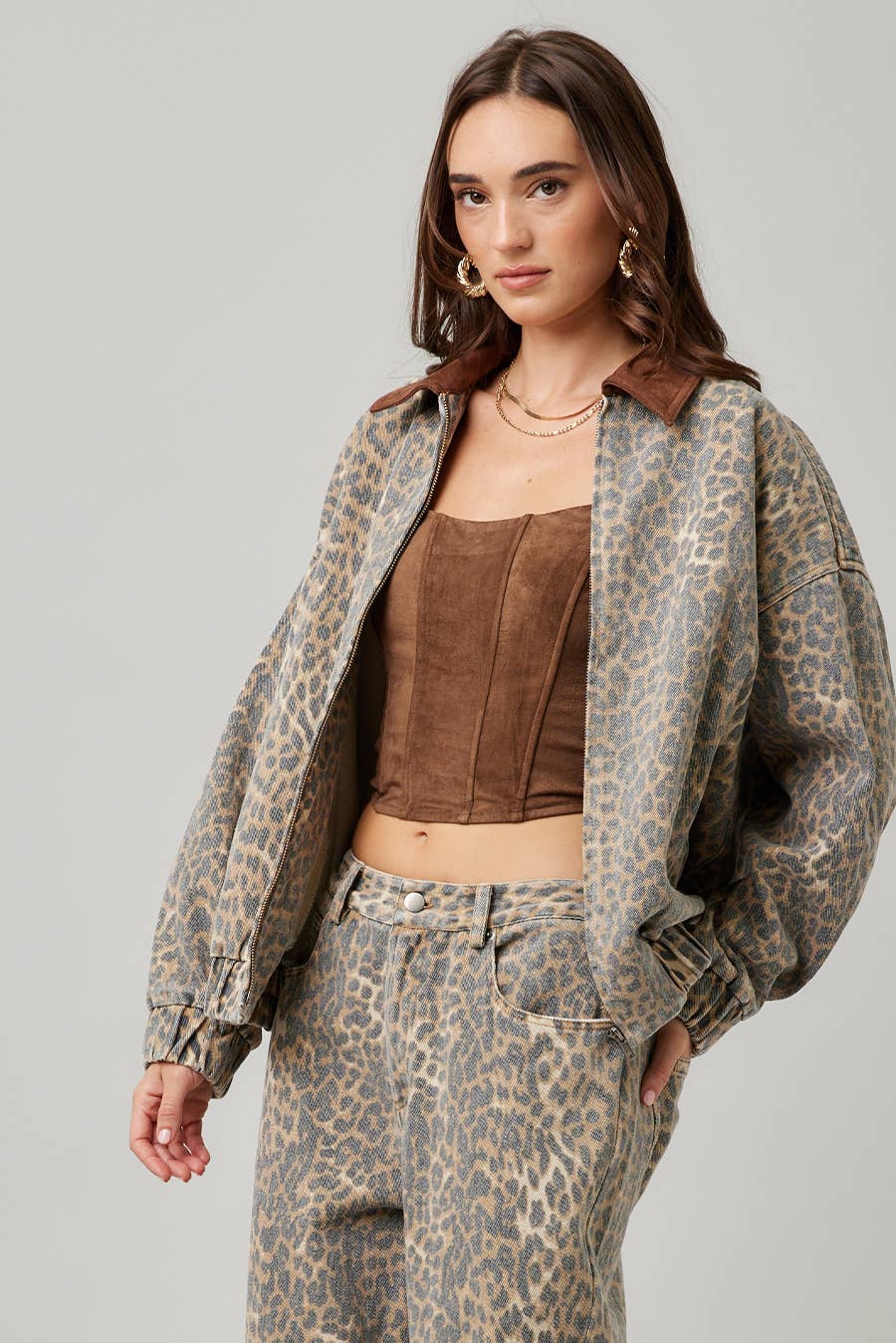Garment Washed Leopard Jacket: LEOPARD - XAYUYUE