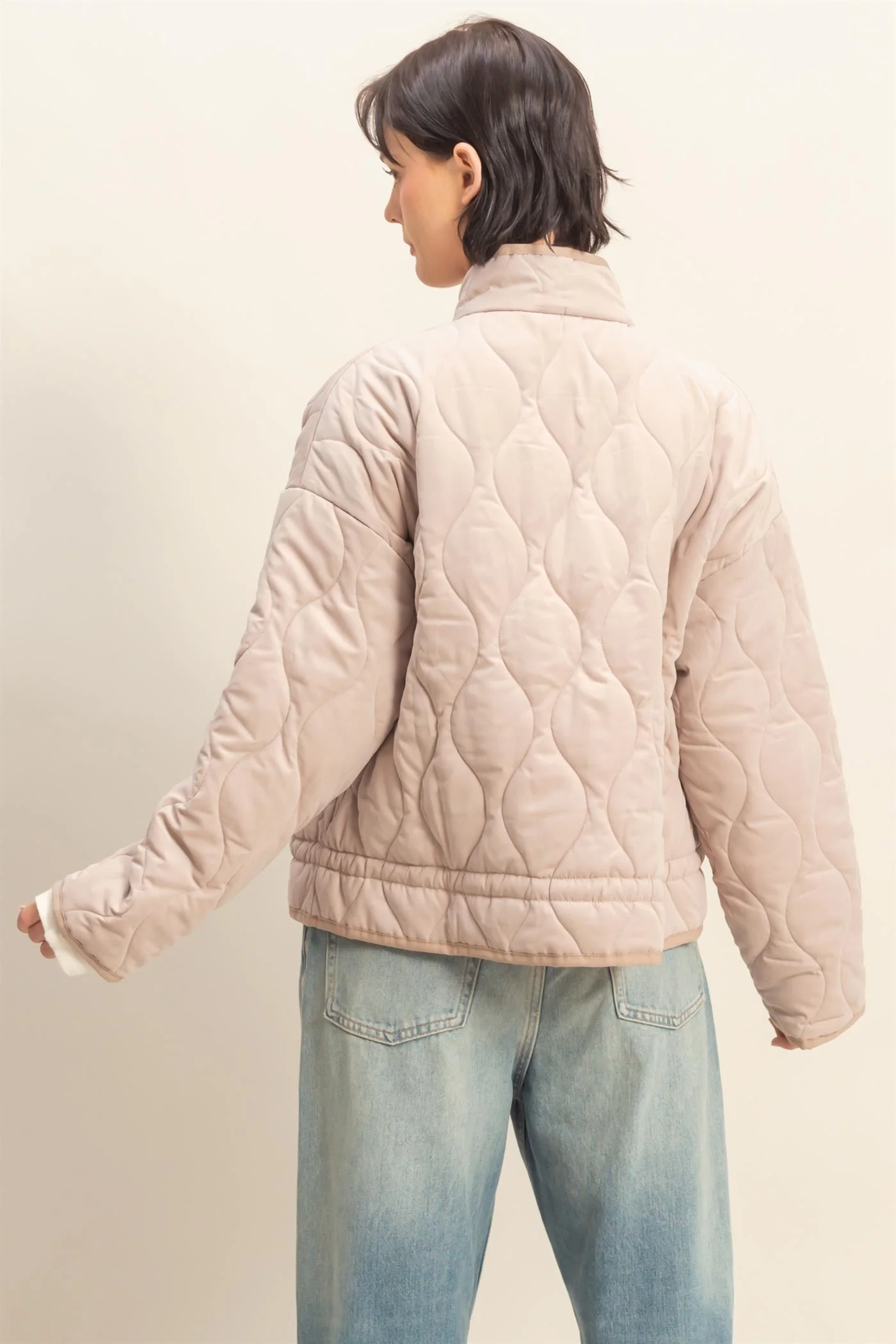 Quilted Jacket With Drawstring Hem - XAYUYUE