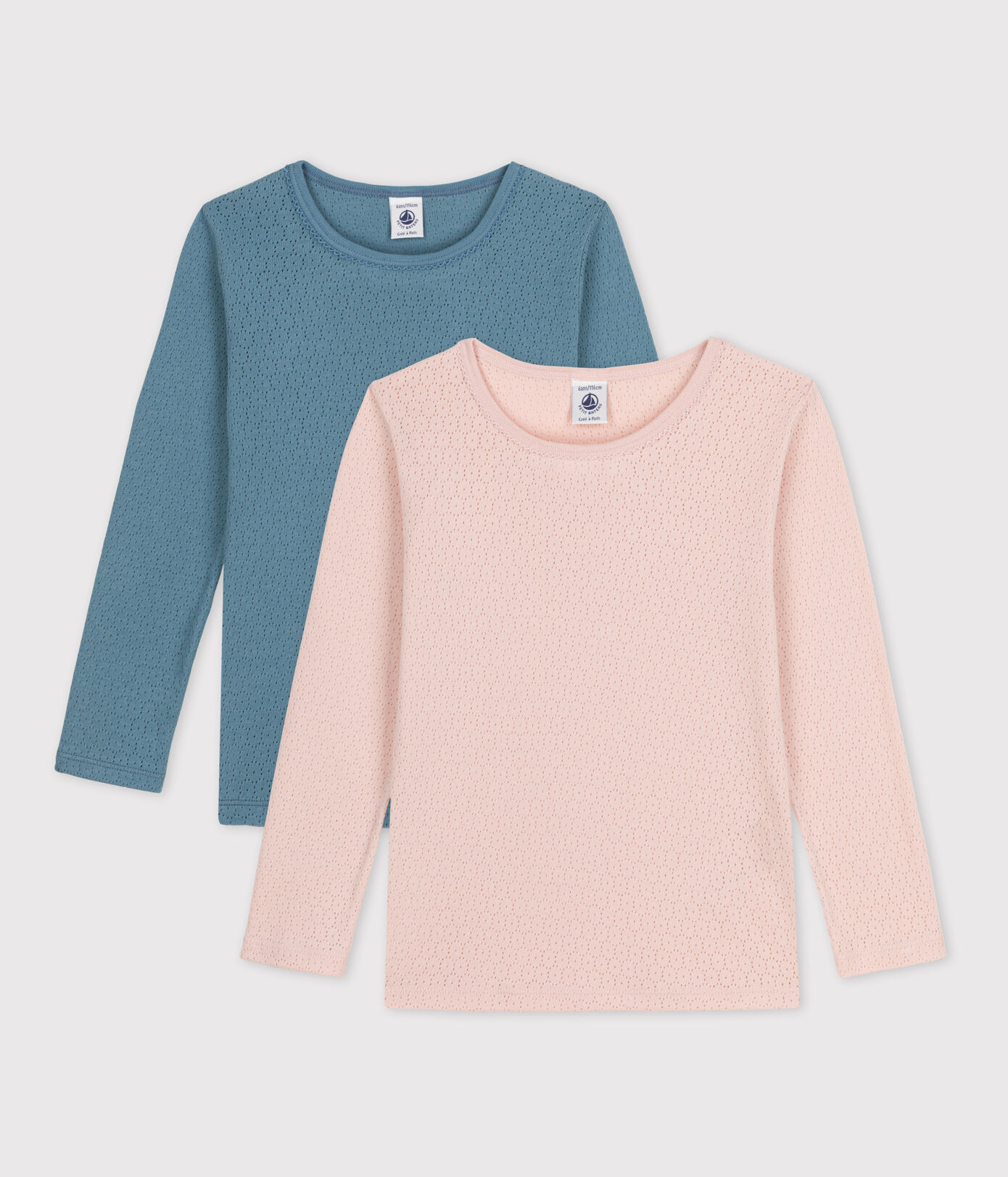 Tee-shirts manches longues petite fille en coton ajouré