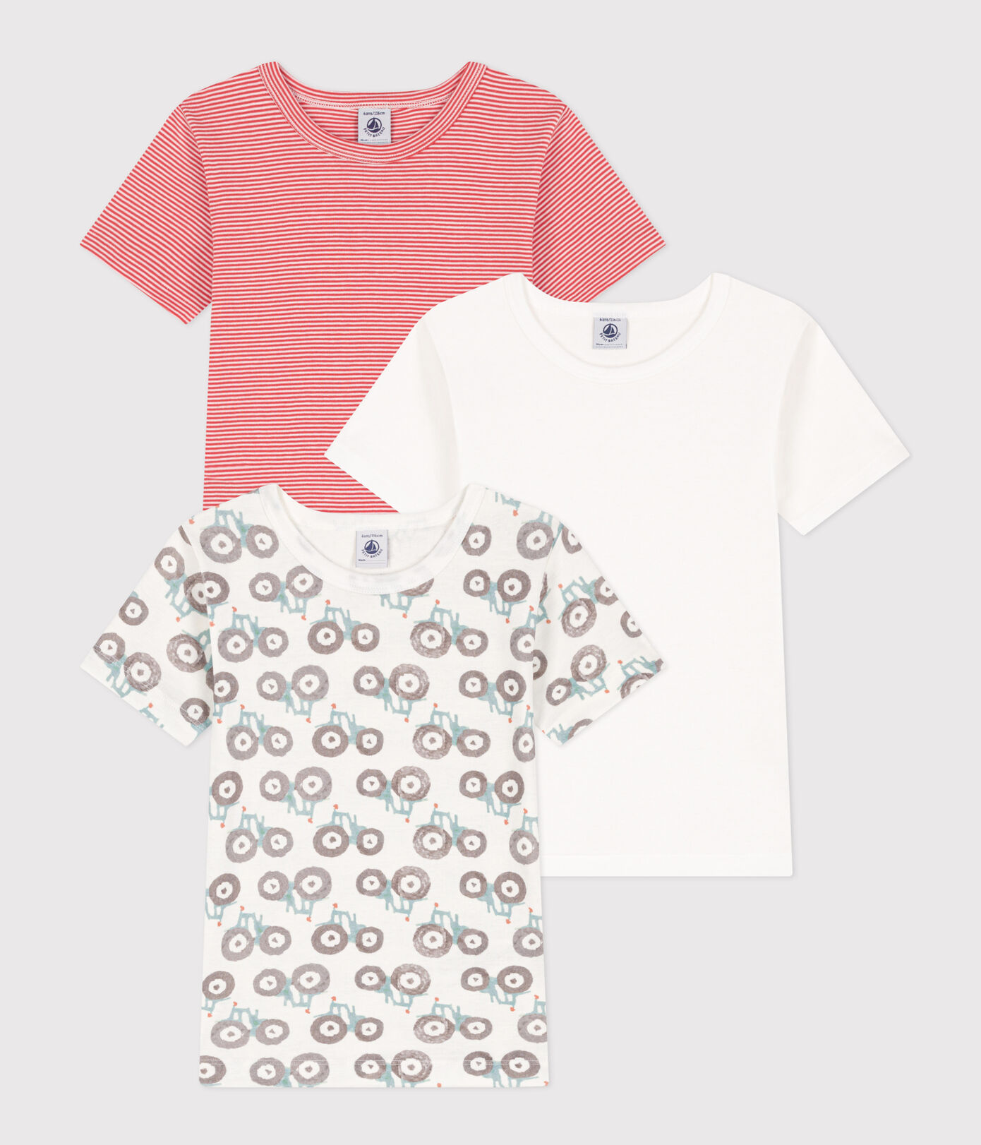 Lot de 3 tee shirts manches courtes tracteur en coton petit garon