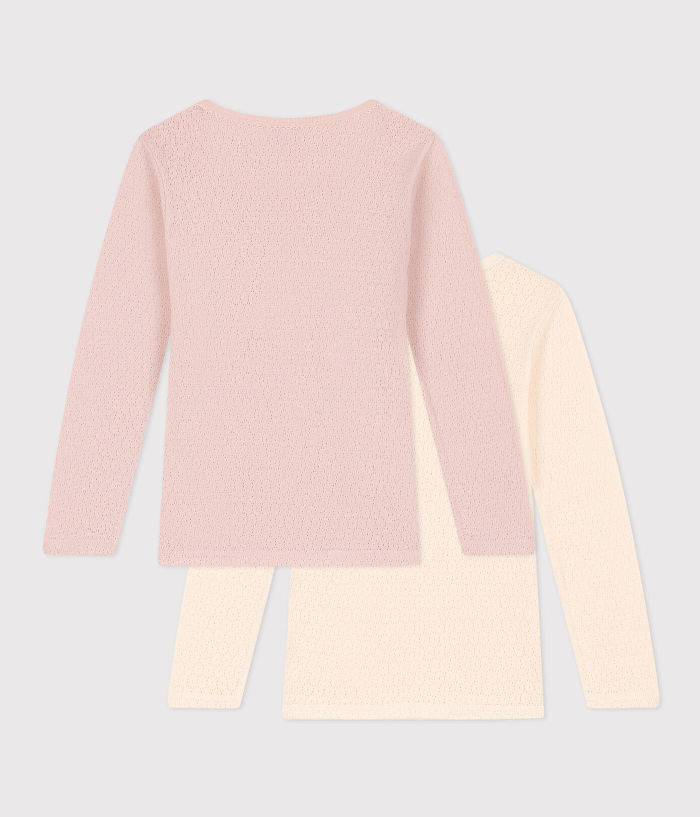 Lot de 2 tee shirts manches longues en coton ajouré petite fille