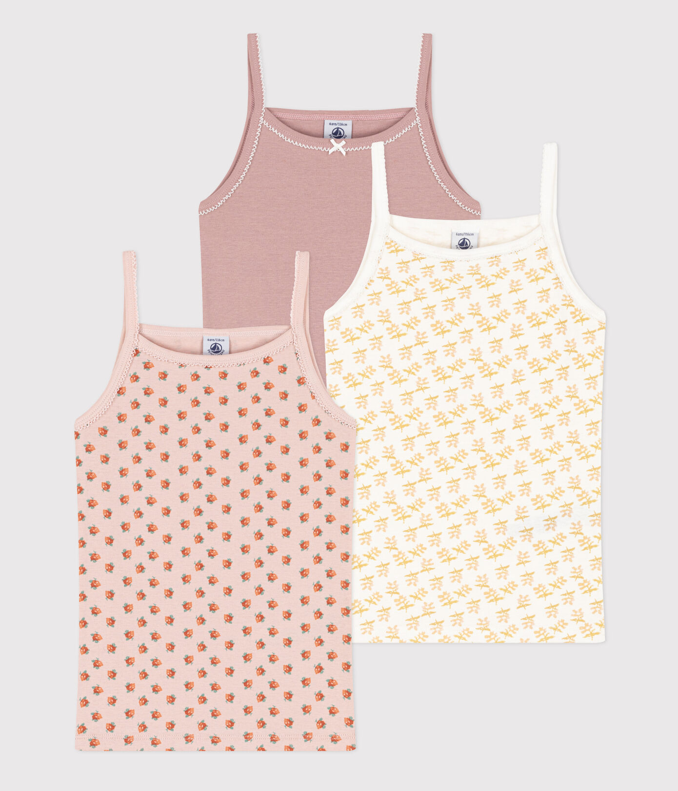Lot de 3 chemises à bretelles fleur en coton petite fille