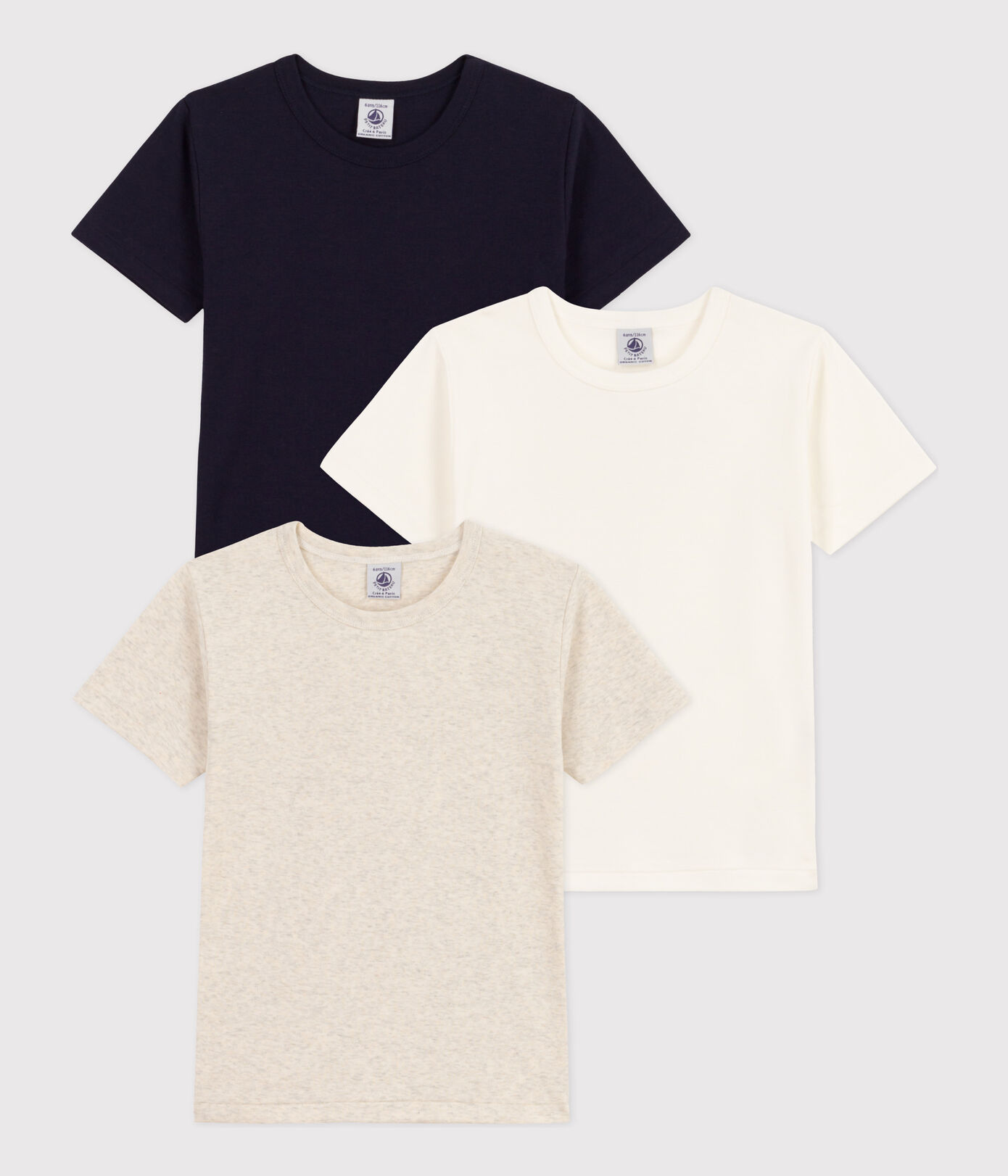 Lot de 3 tee-shirts manches courtes unis en coton petit garon