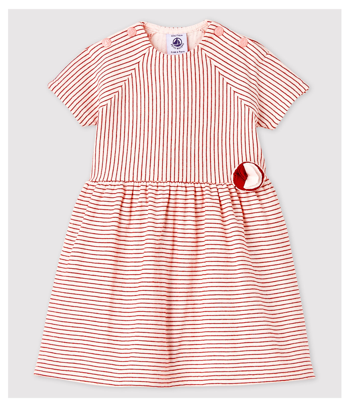 Robe manches courtes en tubique rayée bébé fille