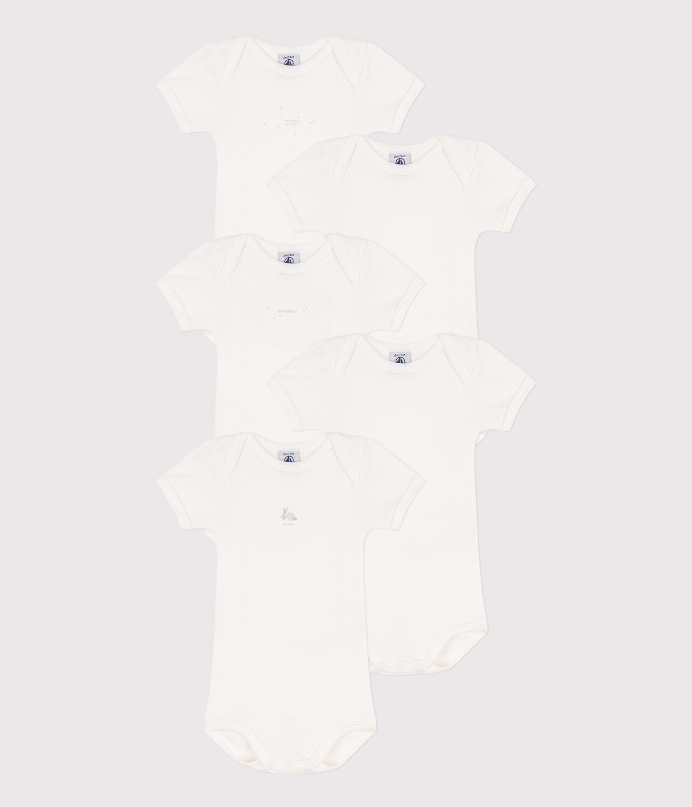 Lot de 5 bodies manches courtes lapins en coton