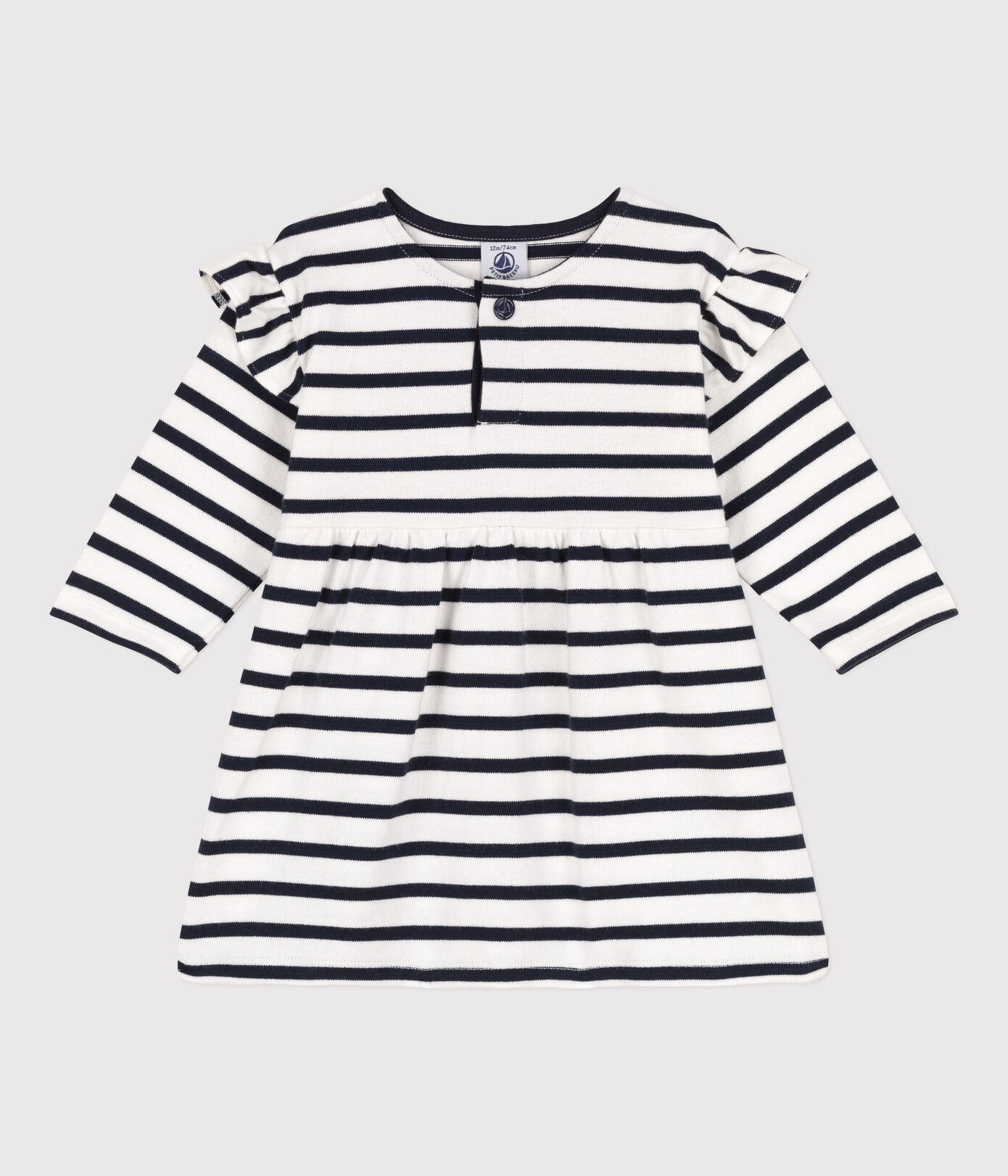 Robe manches longues bébé rayée marinière en jersey épais