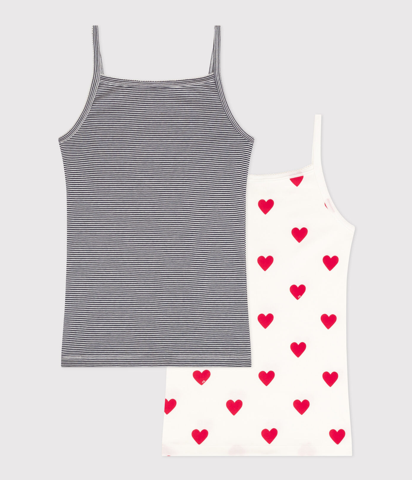 Lot de 2 chemises à bretelles cur et rayure en coton femme