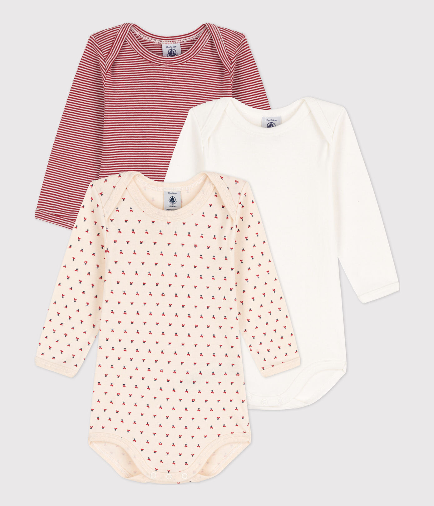 Lot de 3 bodies manches longues bébé en coton