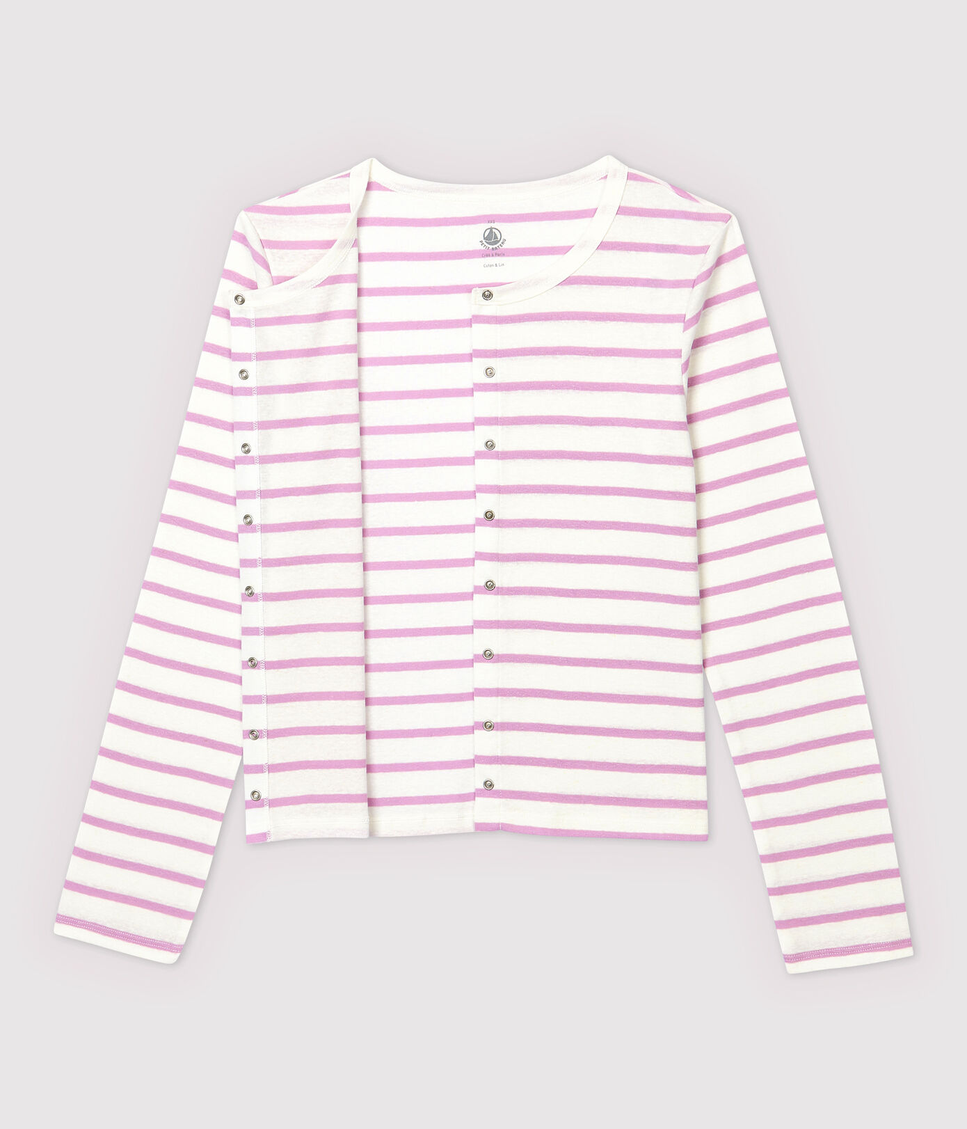 Cardigan en coton/lin rayé Femme