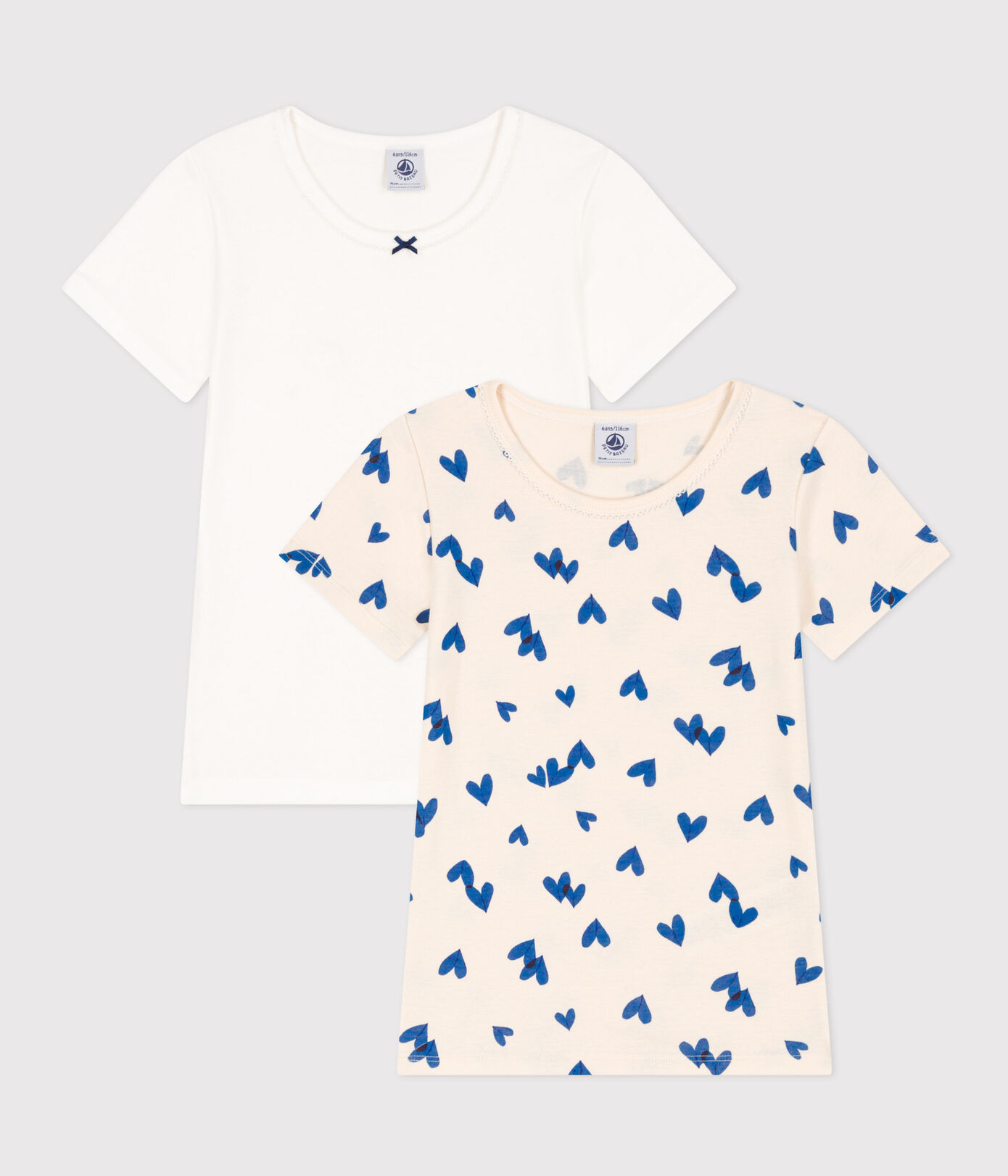Lot de 2 tee shirts manches courtes cur en coton petite fille