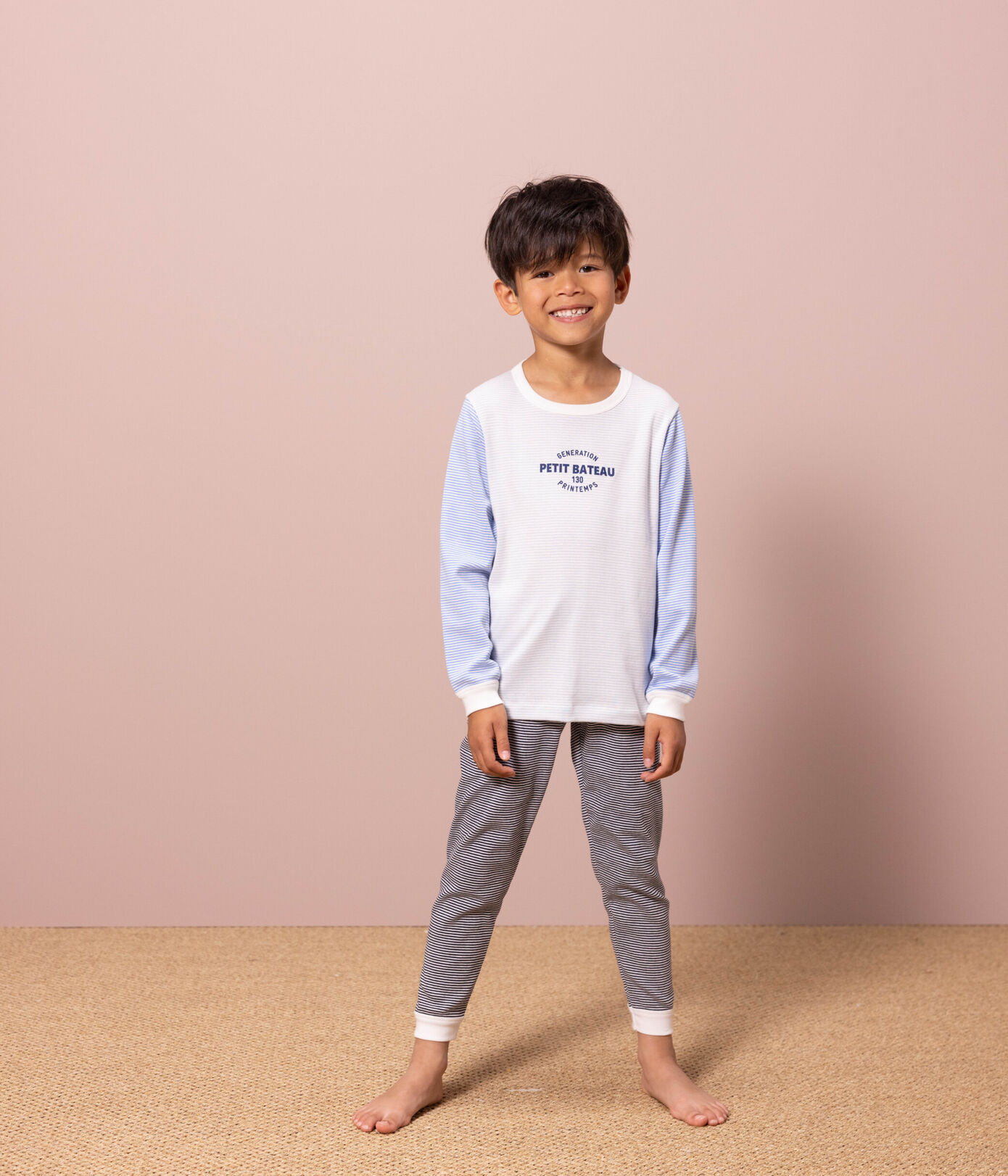 Pyjama milleraies tricolore en coton petite fille/petit garon