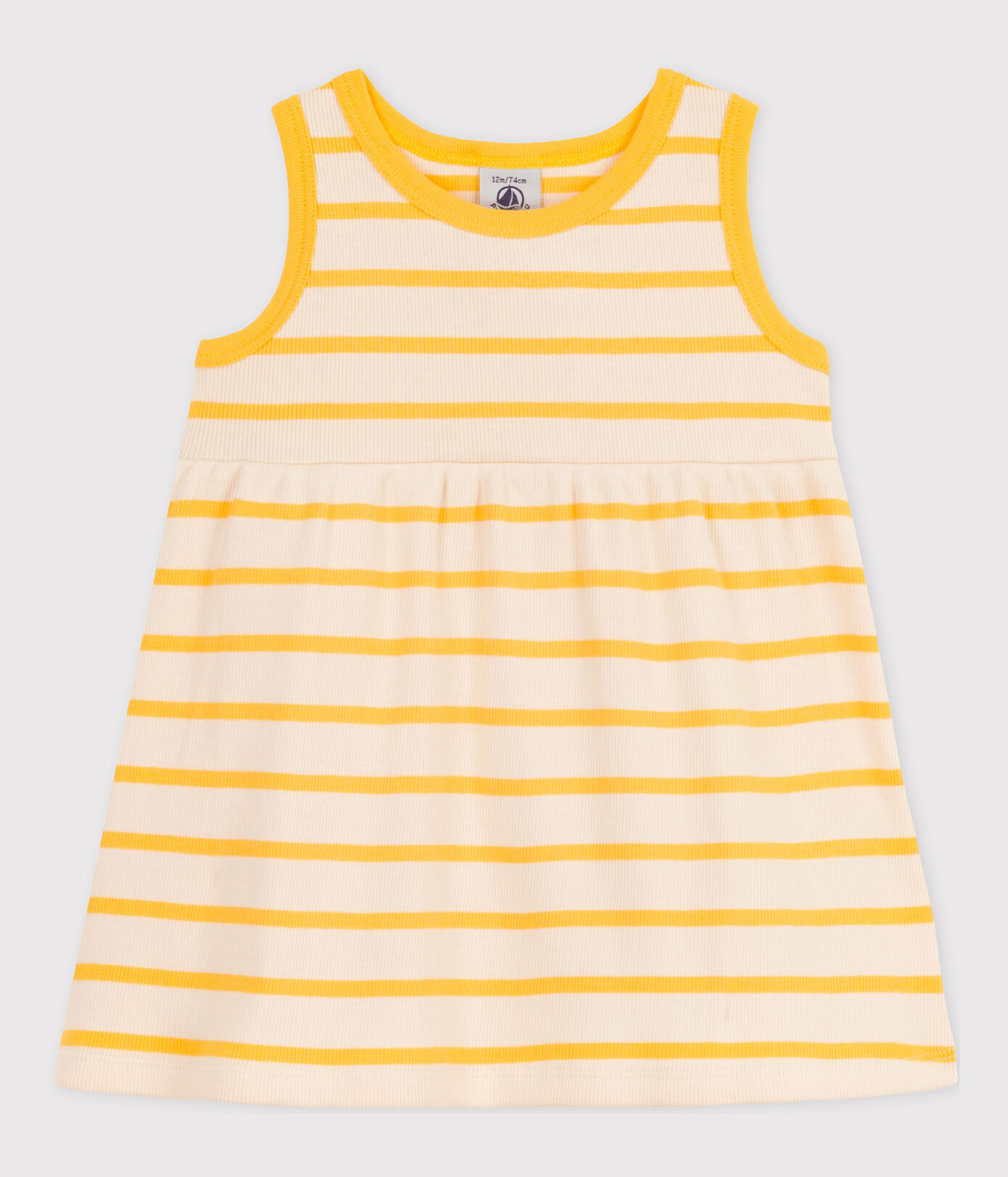 Robe sans manche bébé en maille ctelée rayée