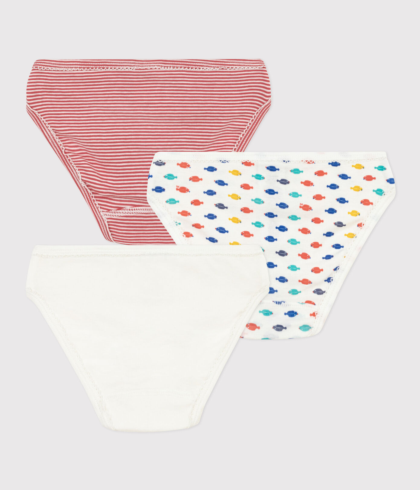 Lot de 3 culottes à bretelles animaux marins en coton petite fille