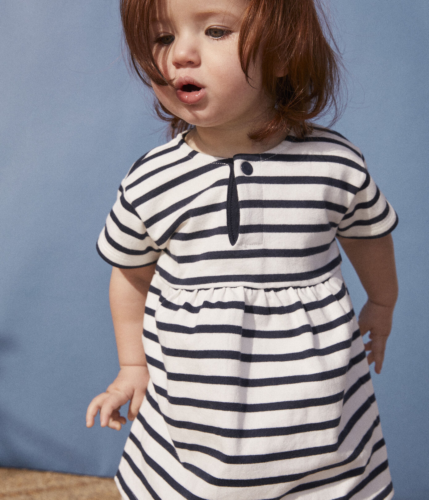 Robe manches courtes bébé rayée marinière en jersey épais