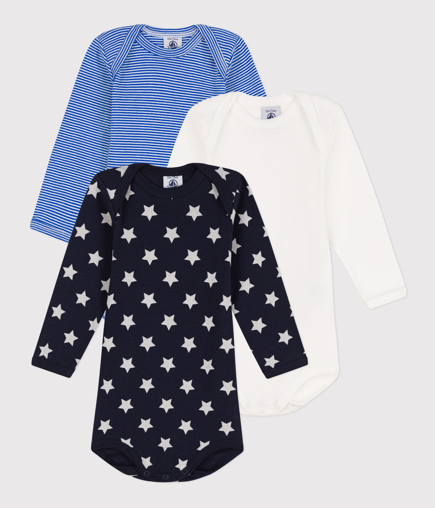 Lot de 3 bodies manches longues étoiles en coton