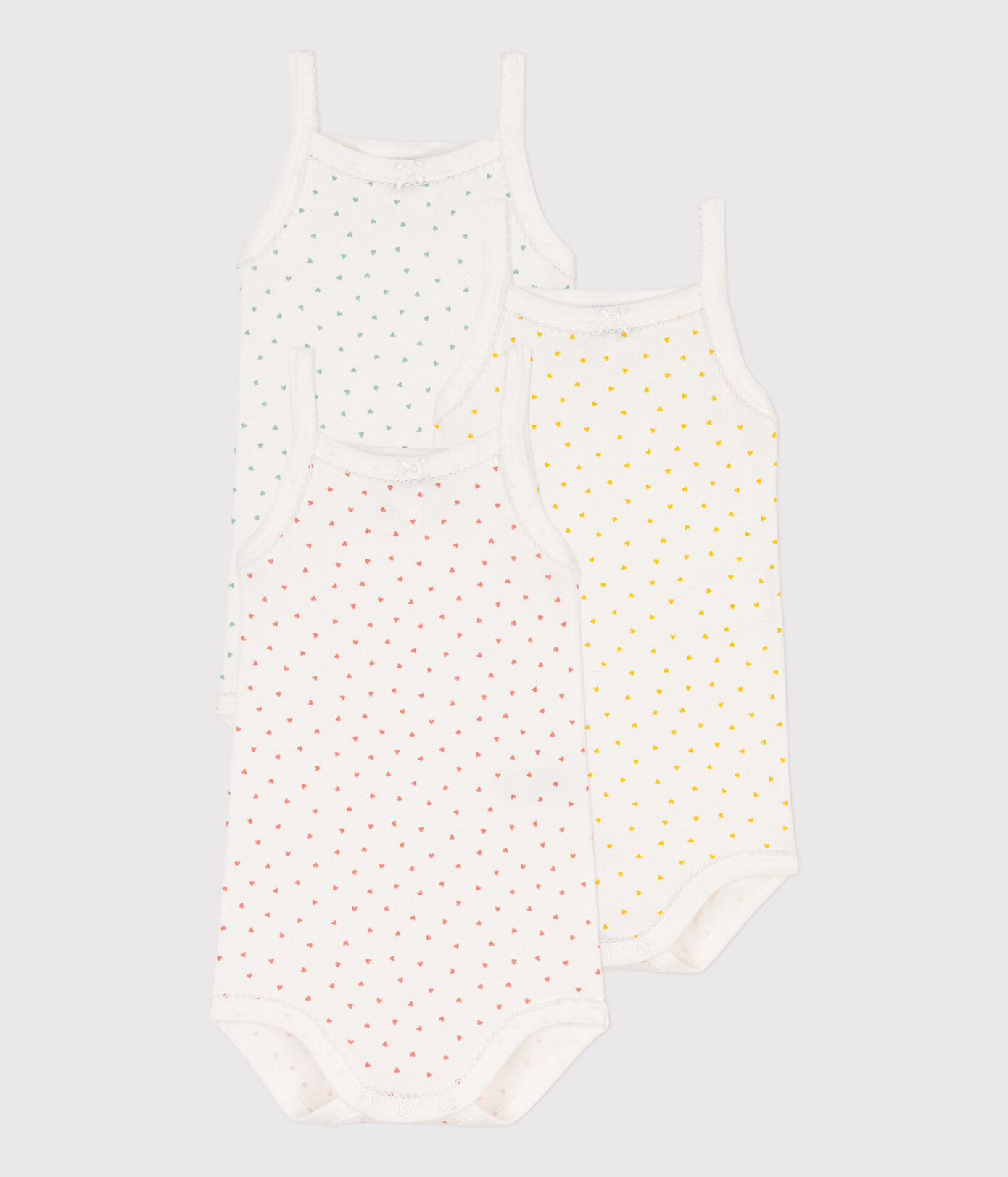 Lot de 3 bodies bretelles coeurs en coton