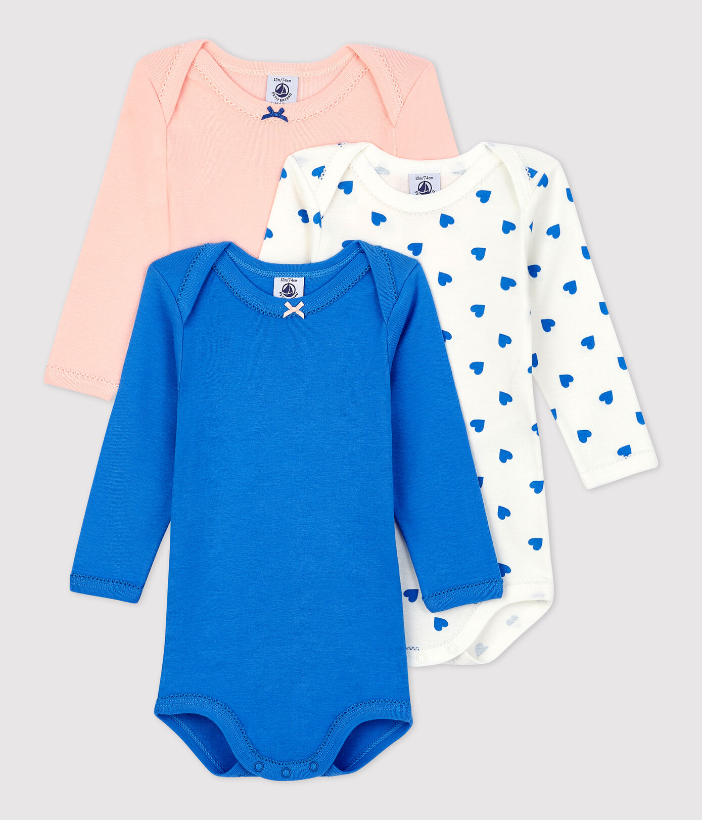 Lot de 3 bodies curs bleus manches longues