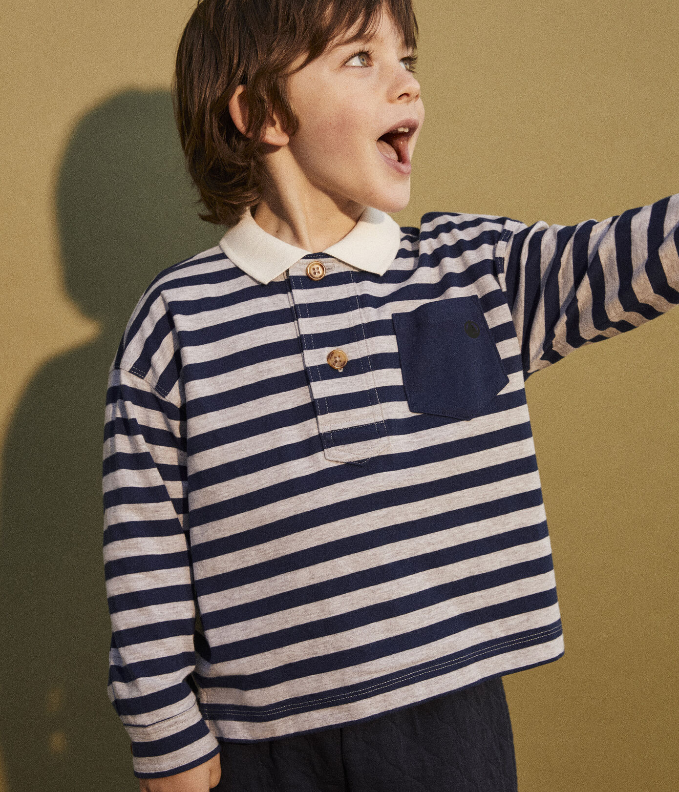 Polo rayé manches longues en coton enfant garon