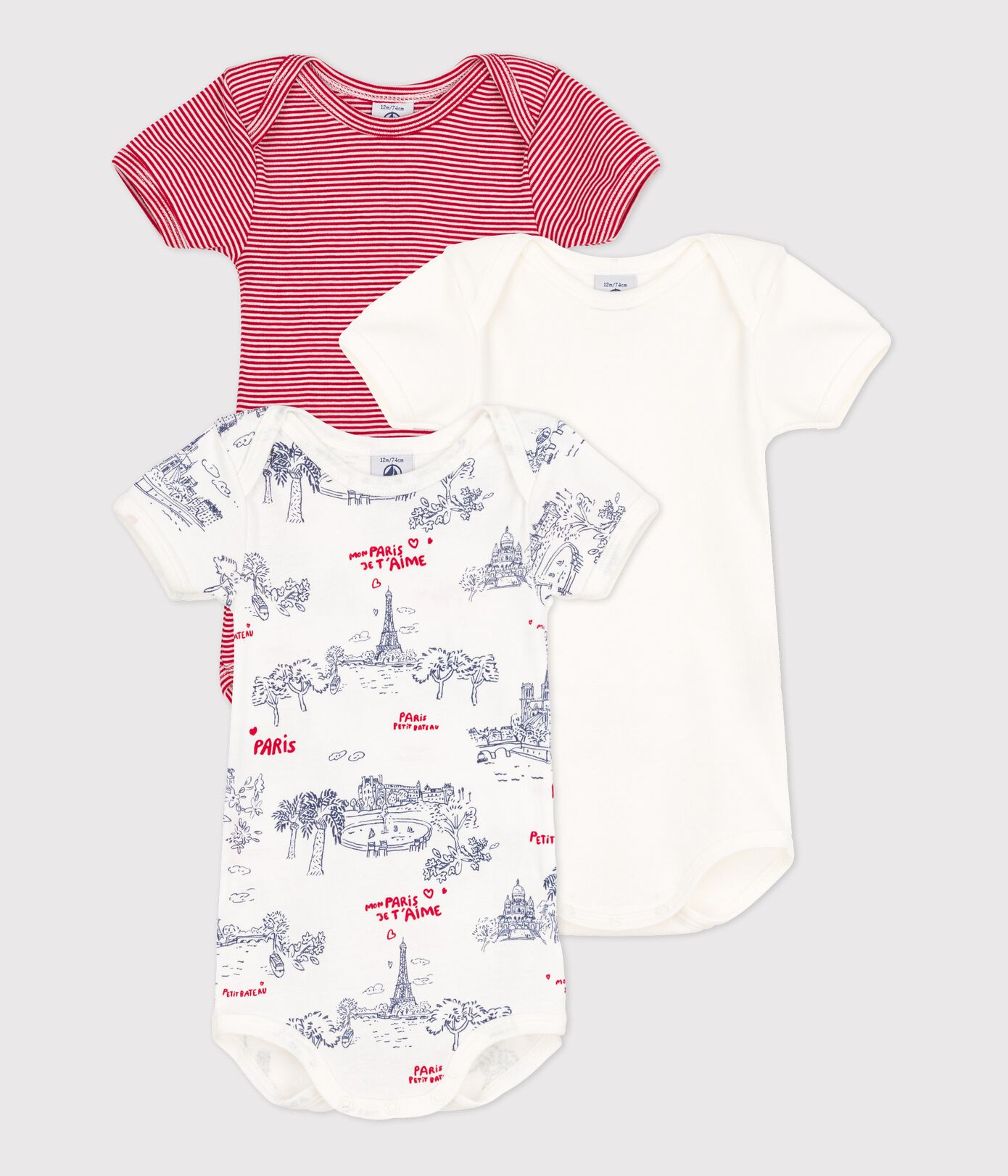 Lot de 3 bodies manches courtes Paris bébé en coton