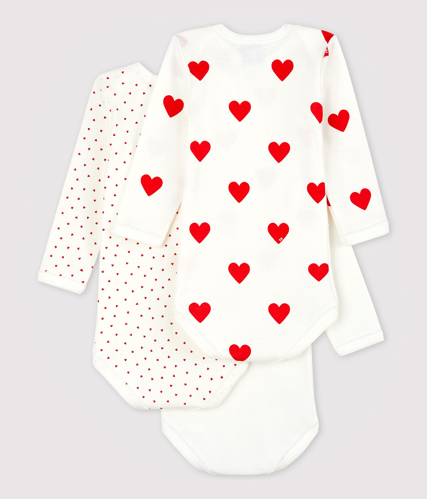 Lot de 3 bodies manches longues coeur bébé en coton