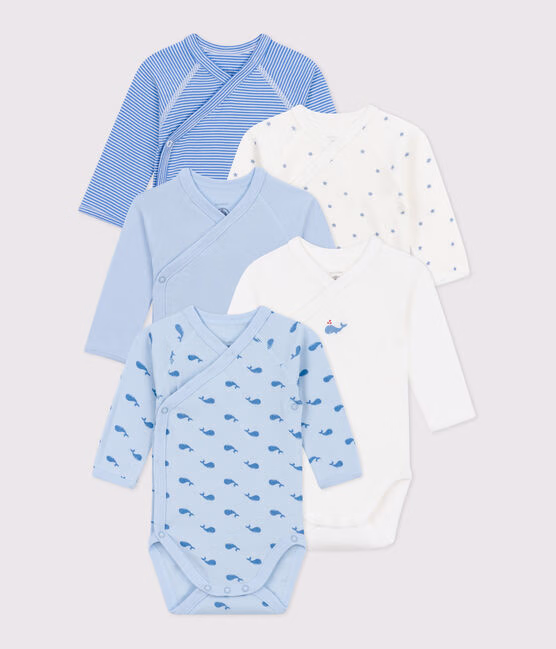 Lot de 5 bodies croisés manches longues en coton imprimé bébé