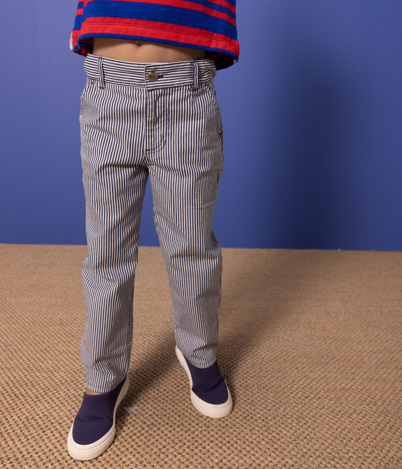 Pantalon en toile de coton rayé enfant garon