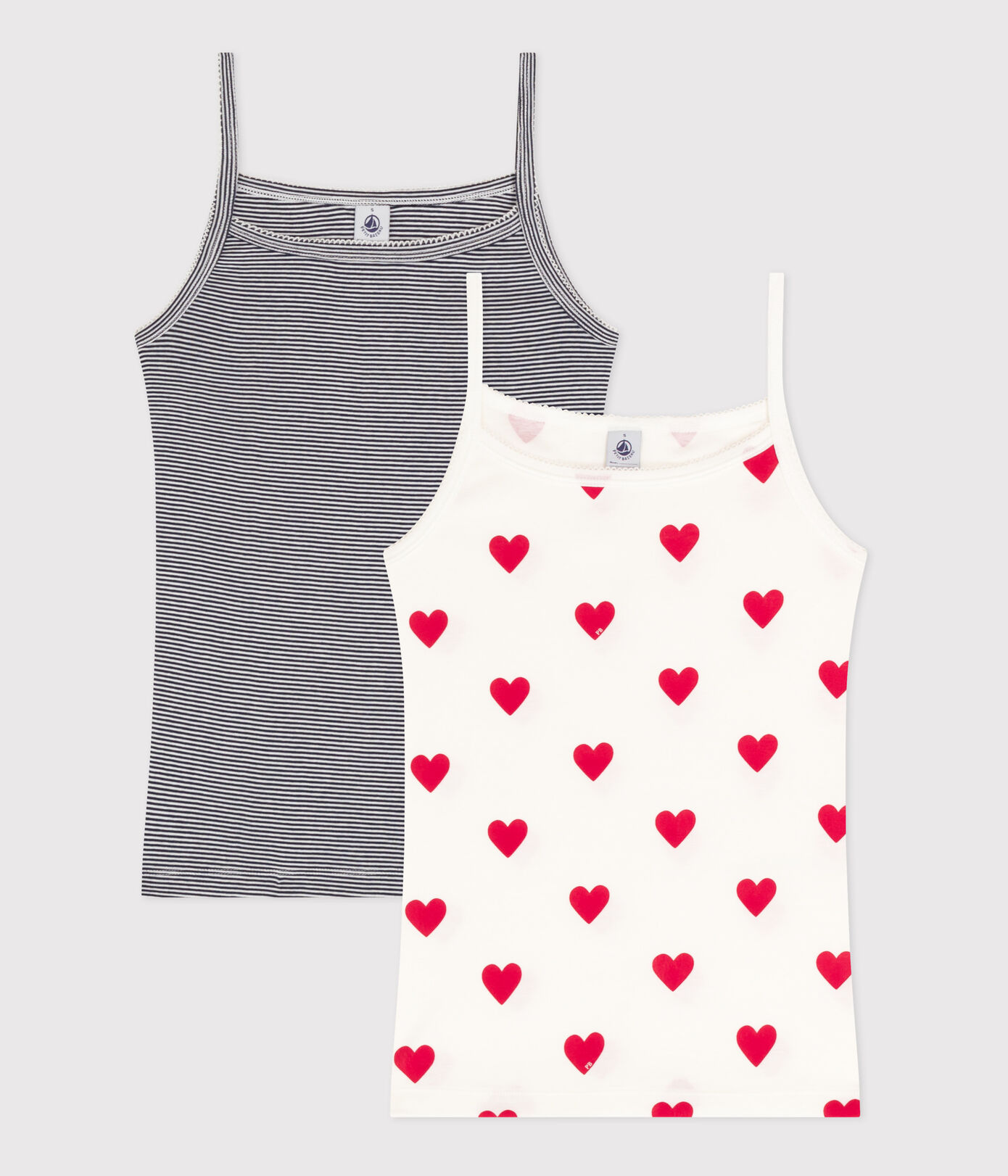 Lot de 2 chemises à bretelles cur et rayure en coton femme
