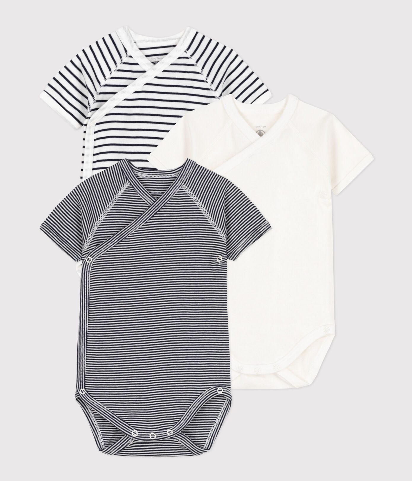 LOT DE 3 BODIES CROISS MANCHES COURTES RAYURES BB EN COTON