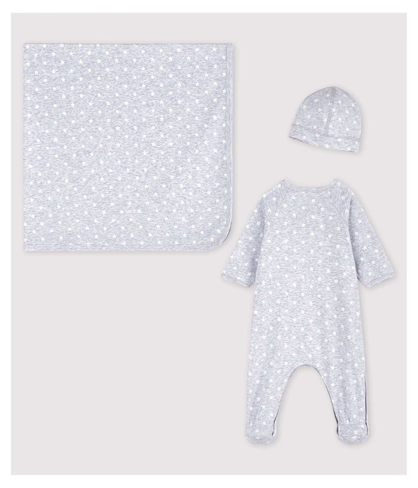 Coffret cadeau naissance gris chiné bébé en coton biologique