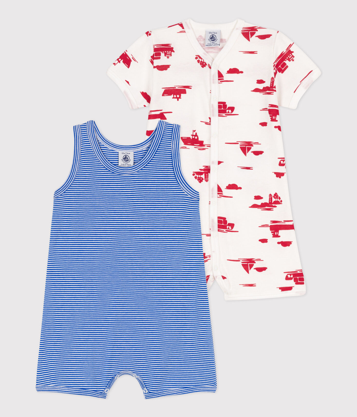 Lot de 2 combinaisons courtes port en coton bébé