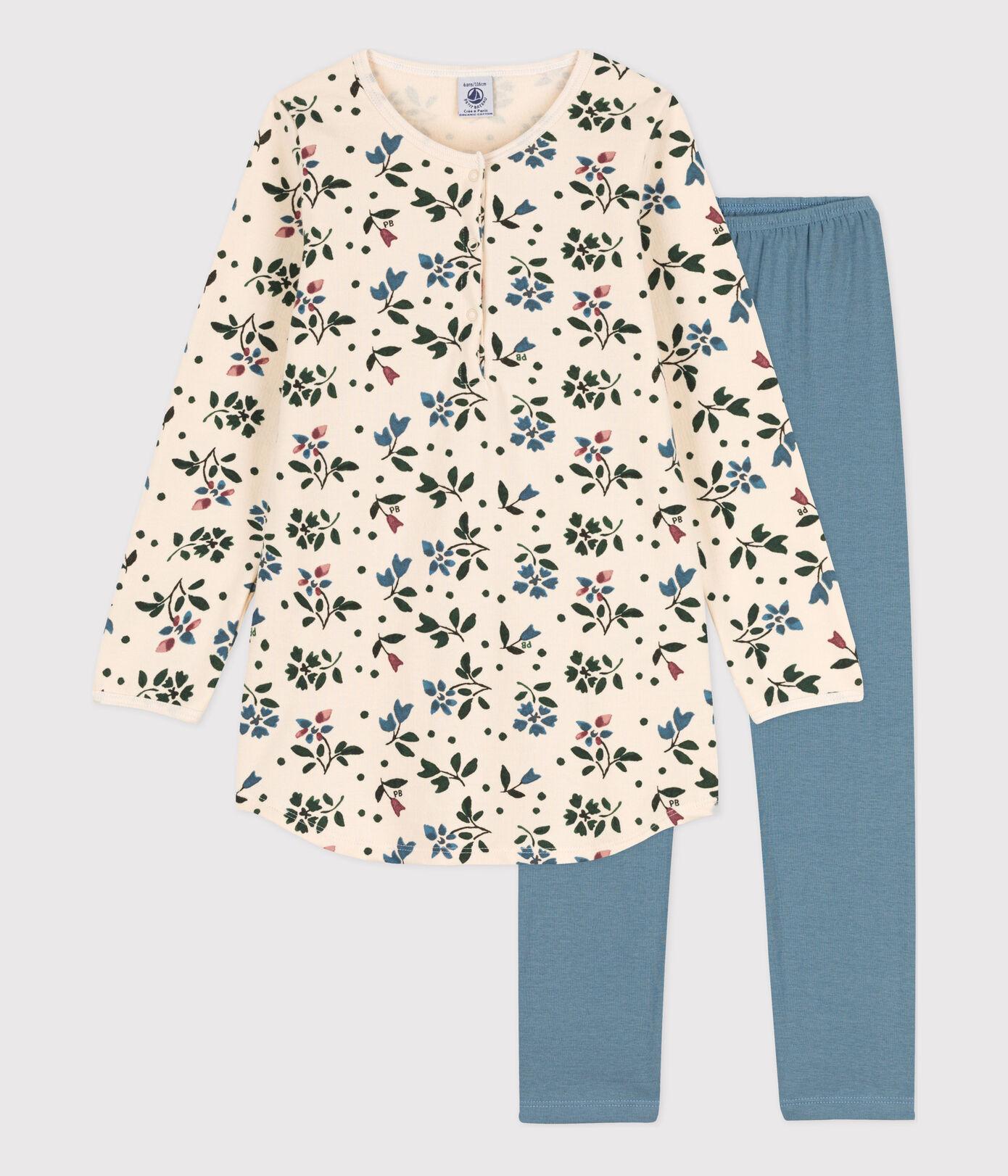 Chemise de nuit et legging fleur petite fille en molleton et en coton