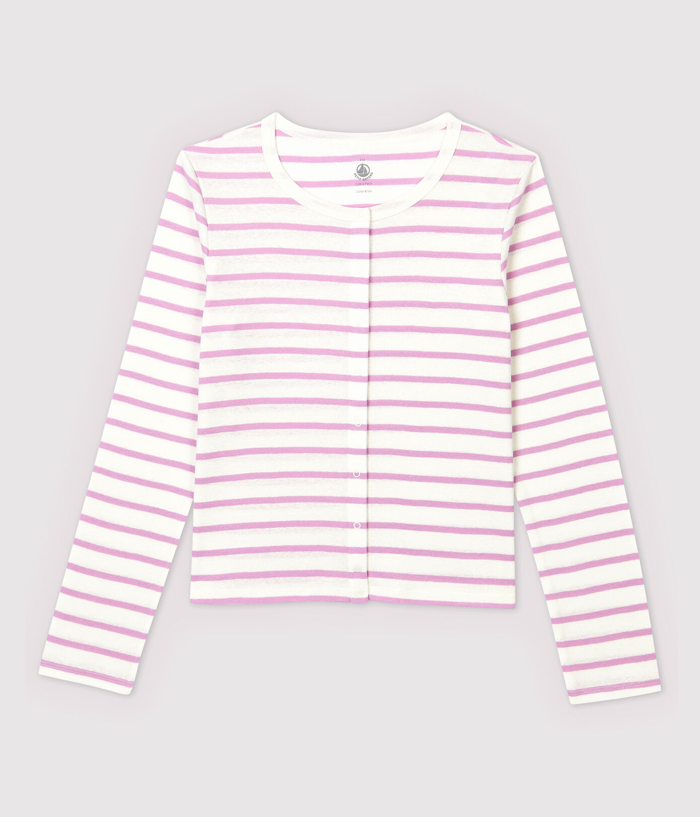 Cardigan en coton/lin rayé Femme