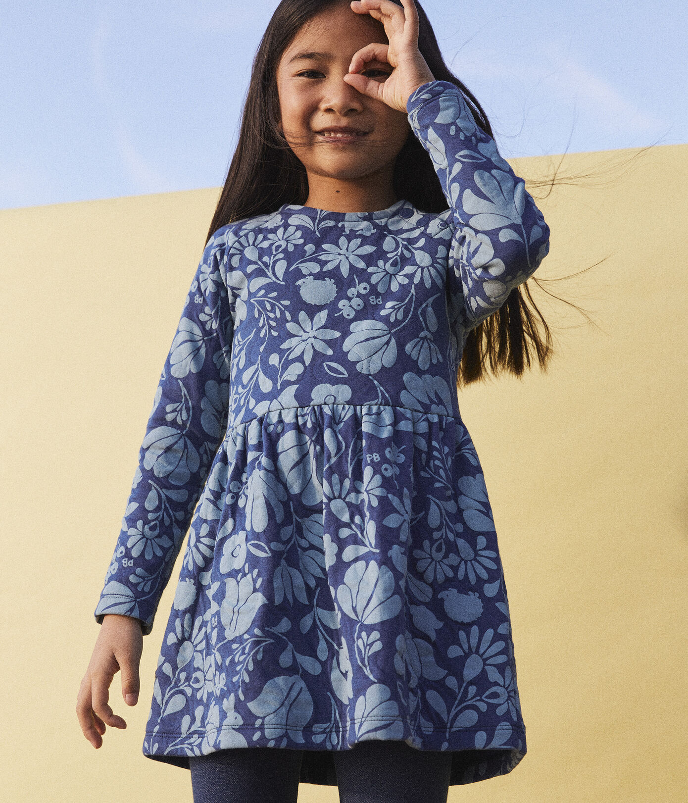 Robe fleurie manches longues en tubique enfant fille