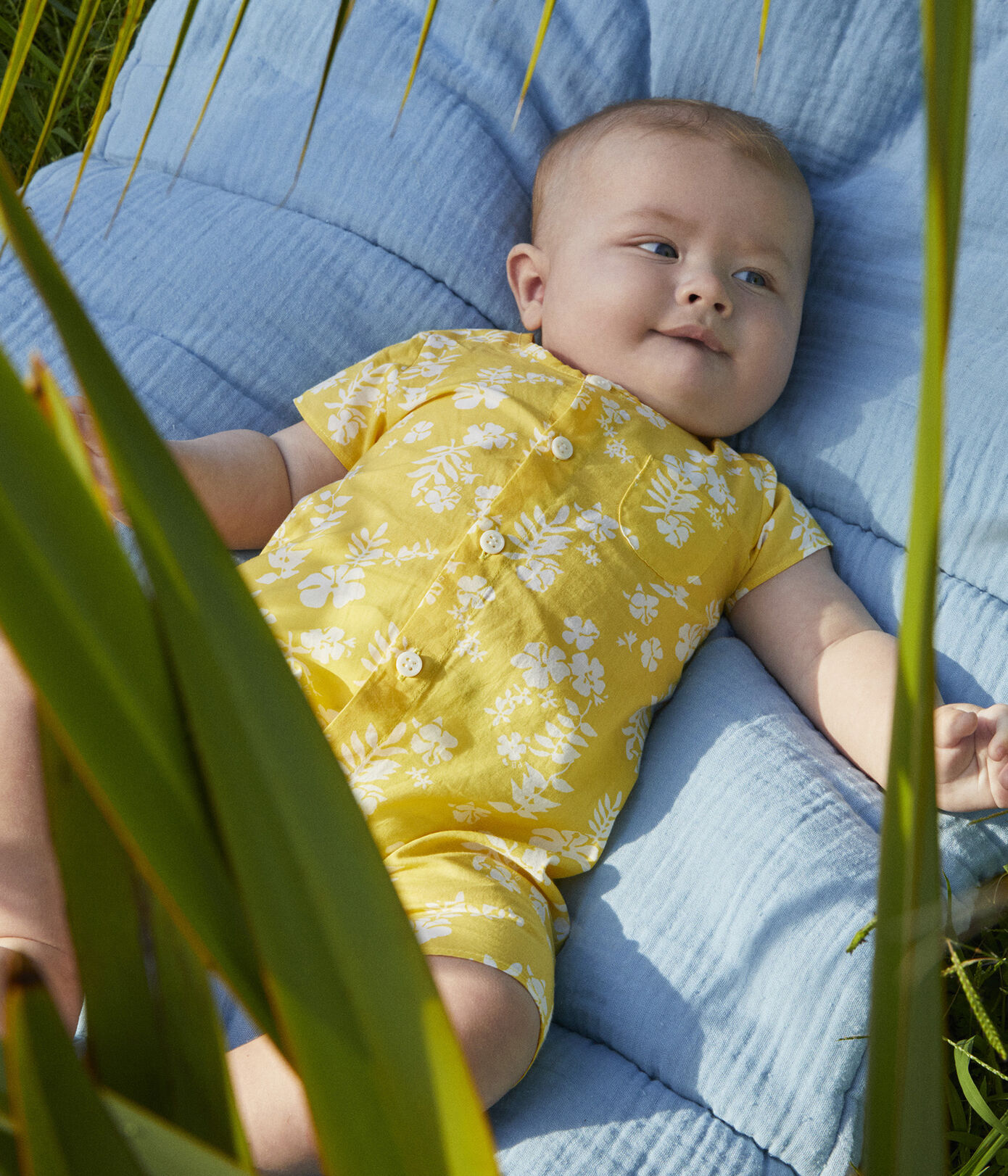 Combinaison courte imprimée Hawa en popeline bio bébé