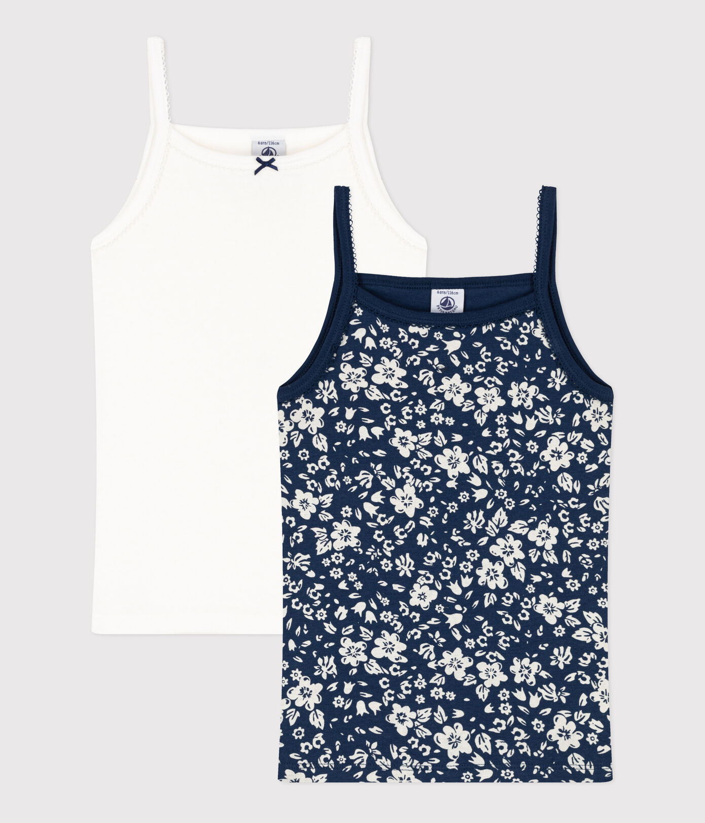 Lot de 2 chemises à bretelles fleur en coton petite fille