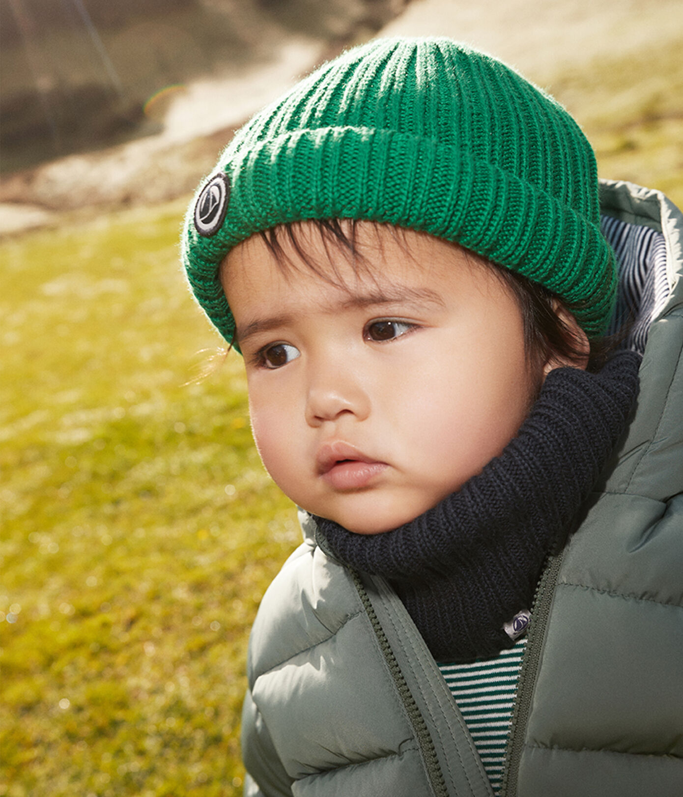 Bonnet bébé en tricot doublé en polaire recyclée