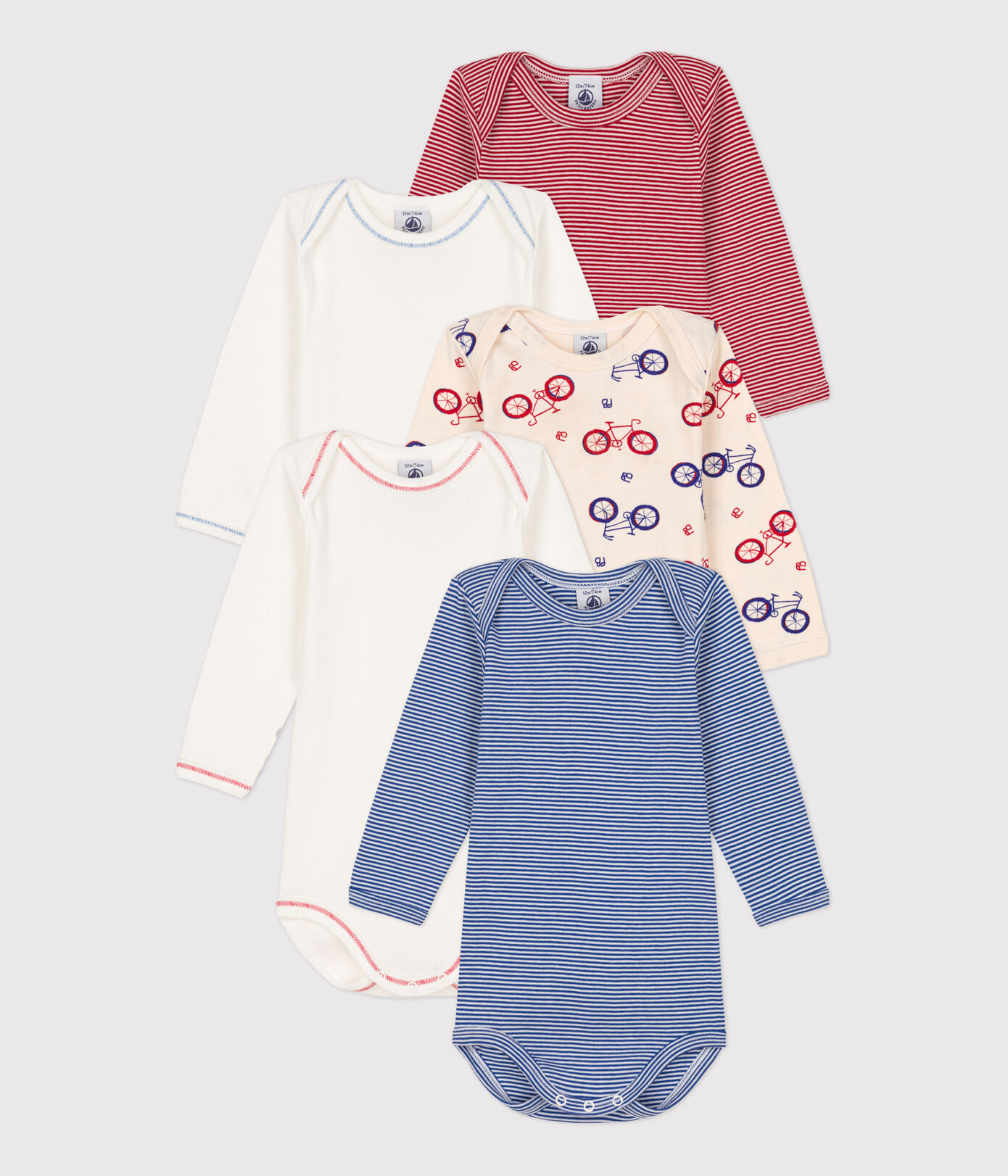 Lot de 5 bodies manches longues vélo bébé en coton