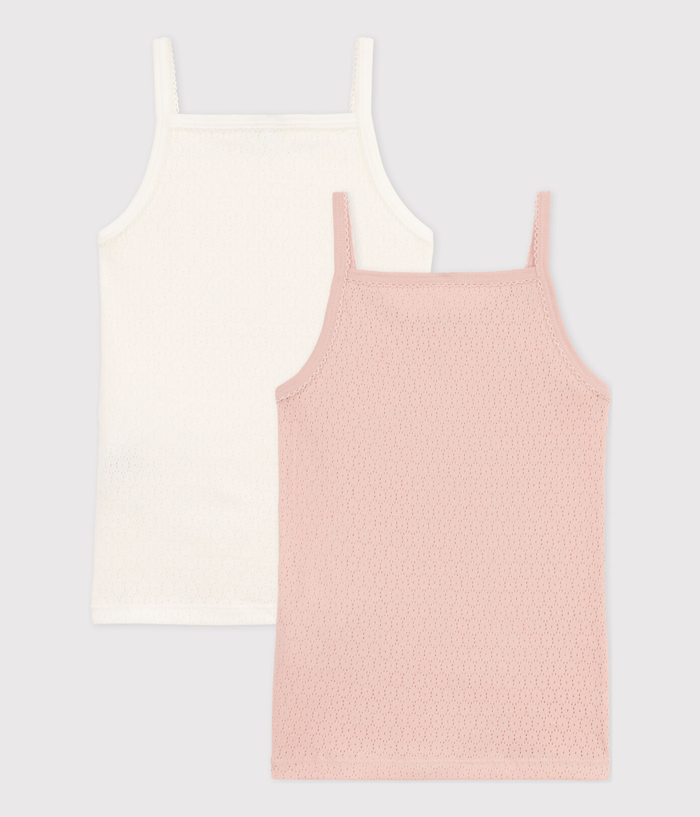 Lot de 2 chemises à bretelles unies en coton ajouré petite fille