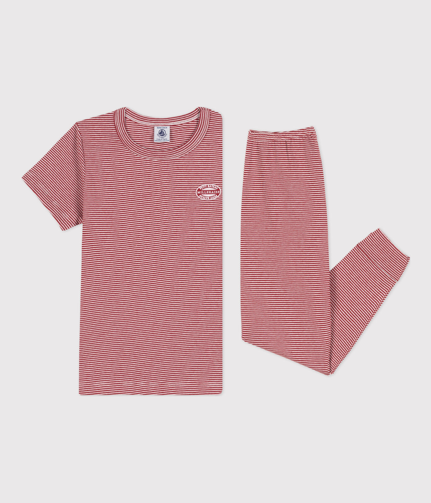 Pyjama manches courtes milleraies petite fille/petit garon en coton