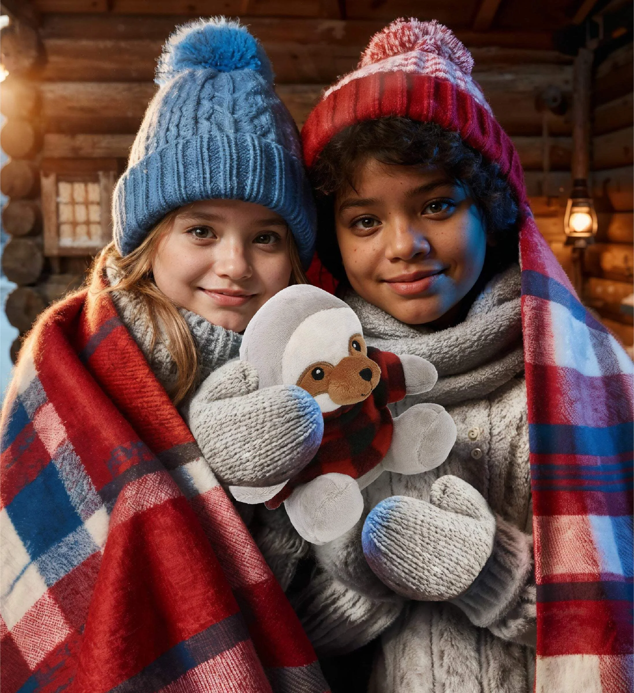 6" PLUSH - SLOTH WITH RED PLAID HOODIE