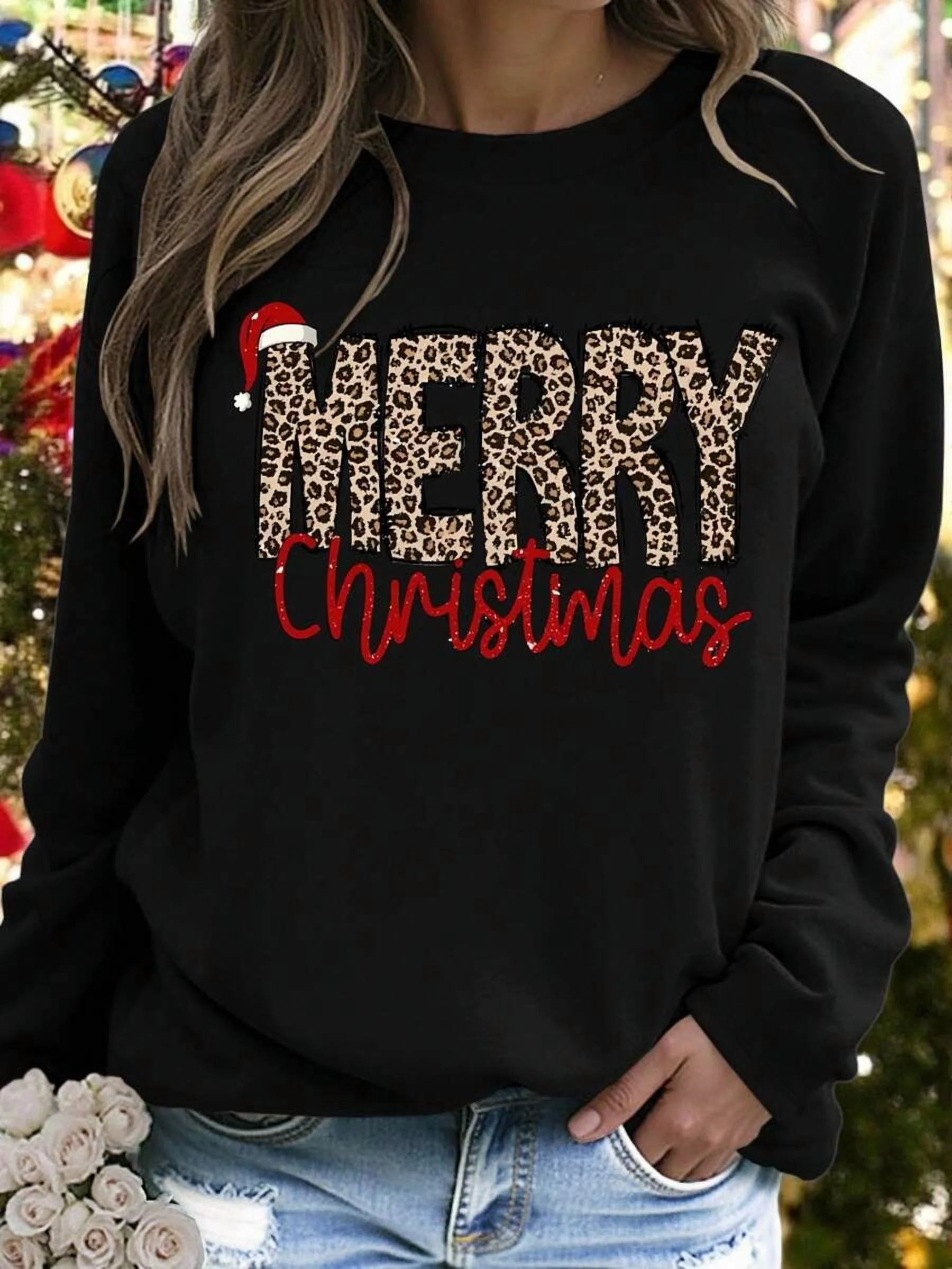 Christmas Graphic Long Sleeve T-Shirt, Cute Streetwear Autumn Top