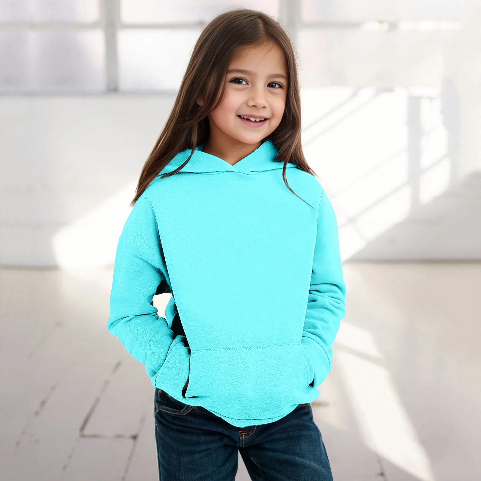 Girls Boys Hoodies Long Sleeve Hooded Soild Color Print Kids Pullover Sweatshirt with Pockets(110 2-3 Years,Blue)